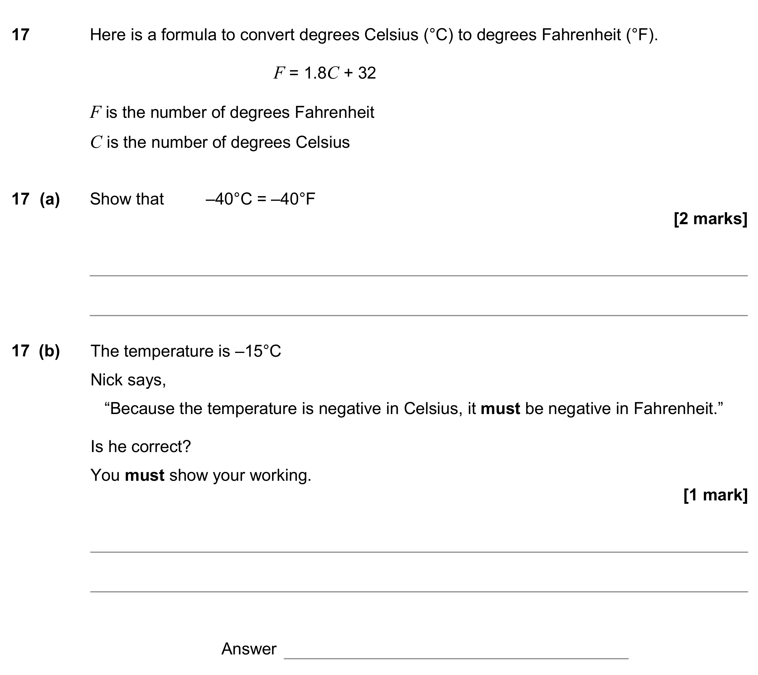 Question 17 — Formulae — AQA GCSE November 2017