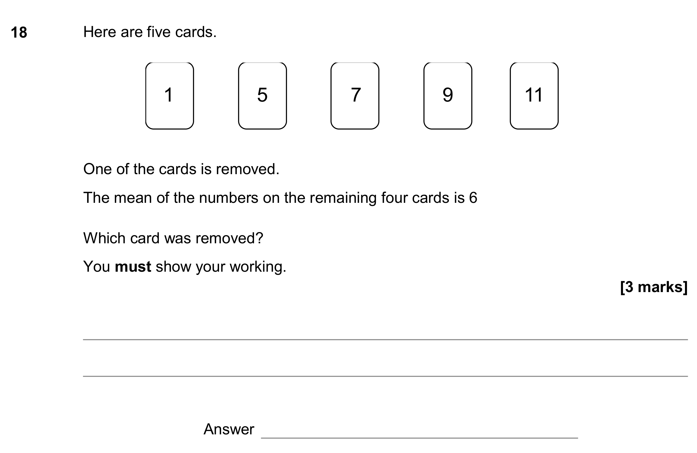 Question 18 — Mean/Median/Mode/Range — AQA GCSE November 2017