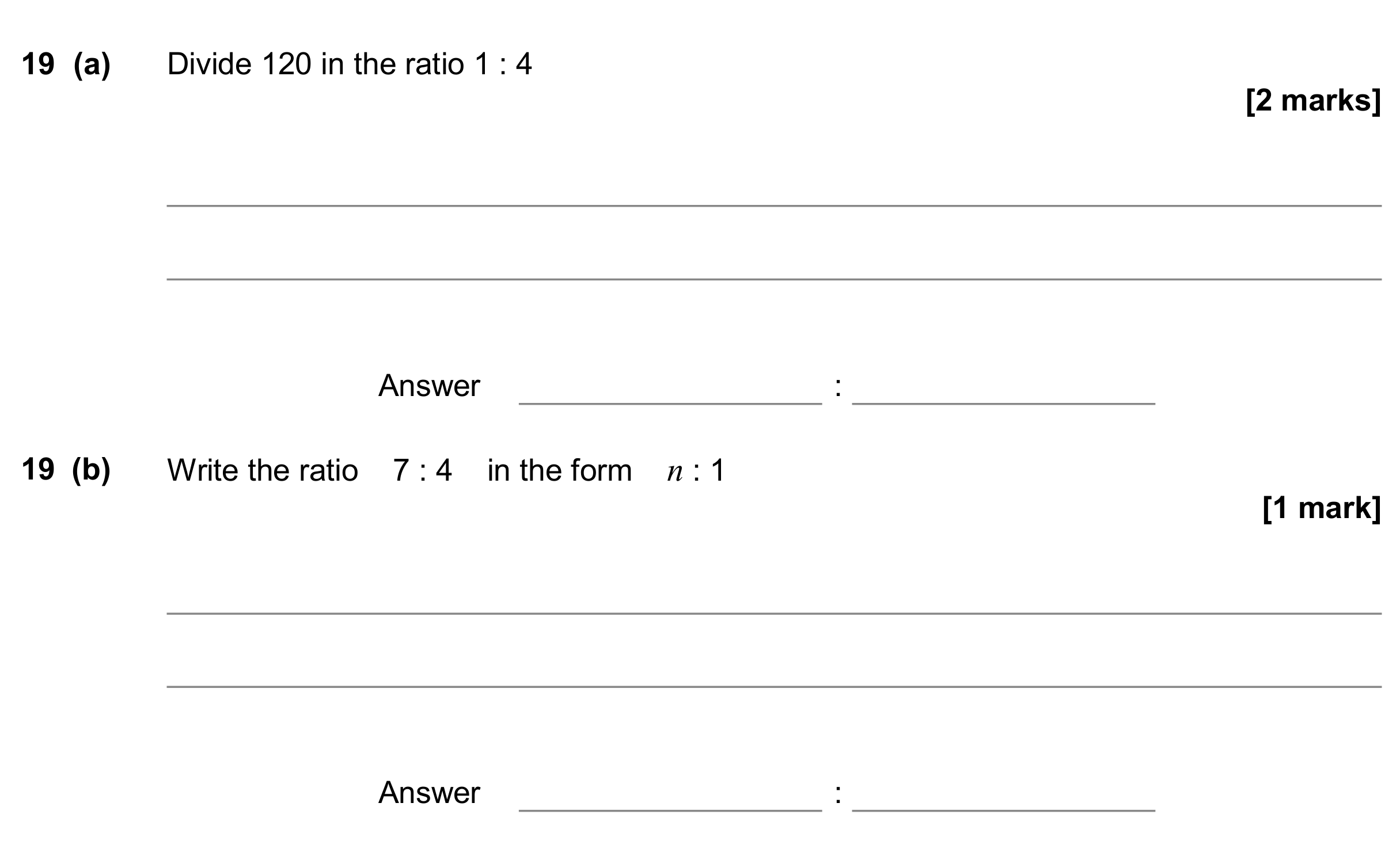 Question 19 — Ratios — AQA GCSE November 2017