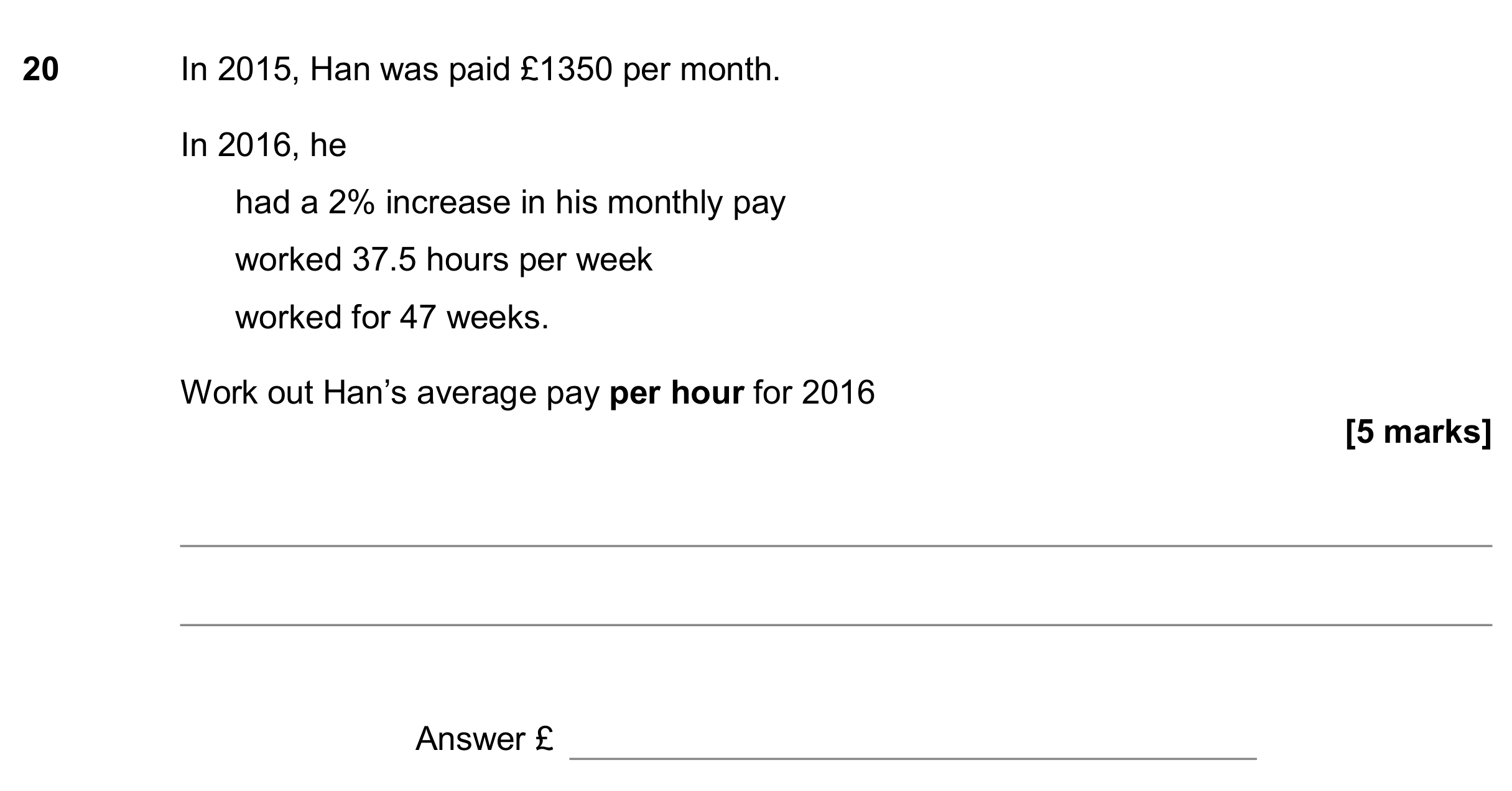 Question 20 — Money Problems, Percentages — AQA GCSE November 2017