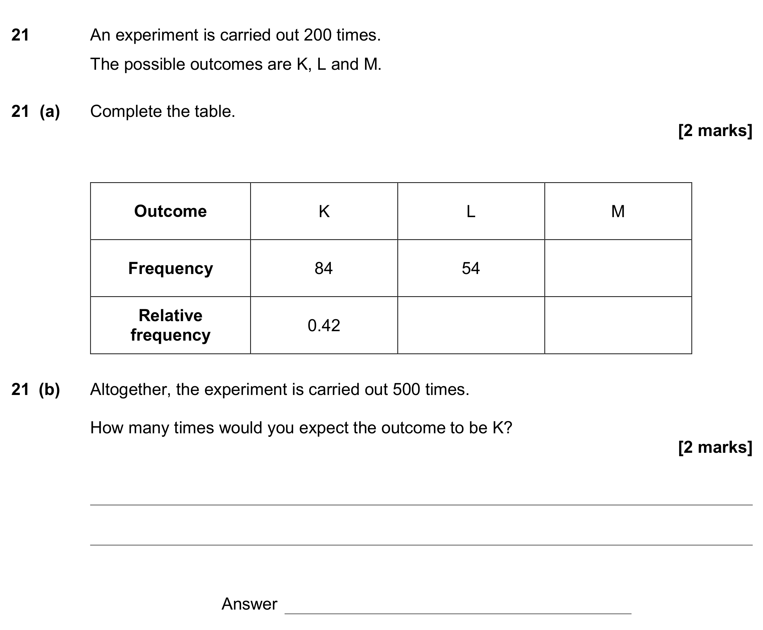 Question 21 — Probability — AQA GCSE November 2017