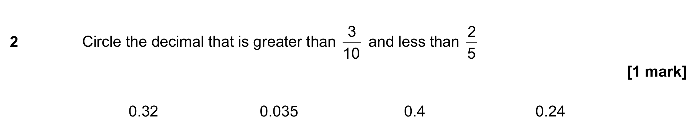 Question 2 — Fractions, Decimals — AQA GCSE June 2018