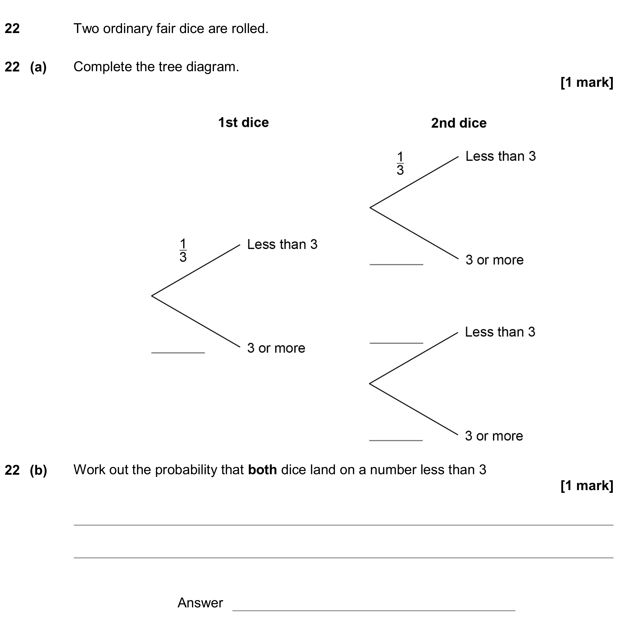 Question 22 — Probability — AQA GCSE June 2018