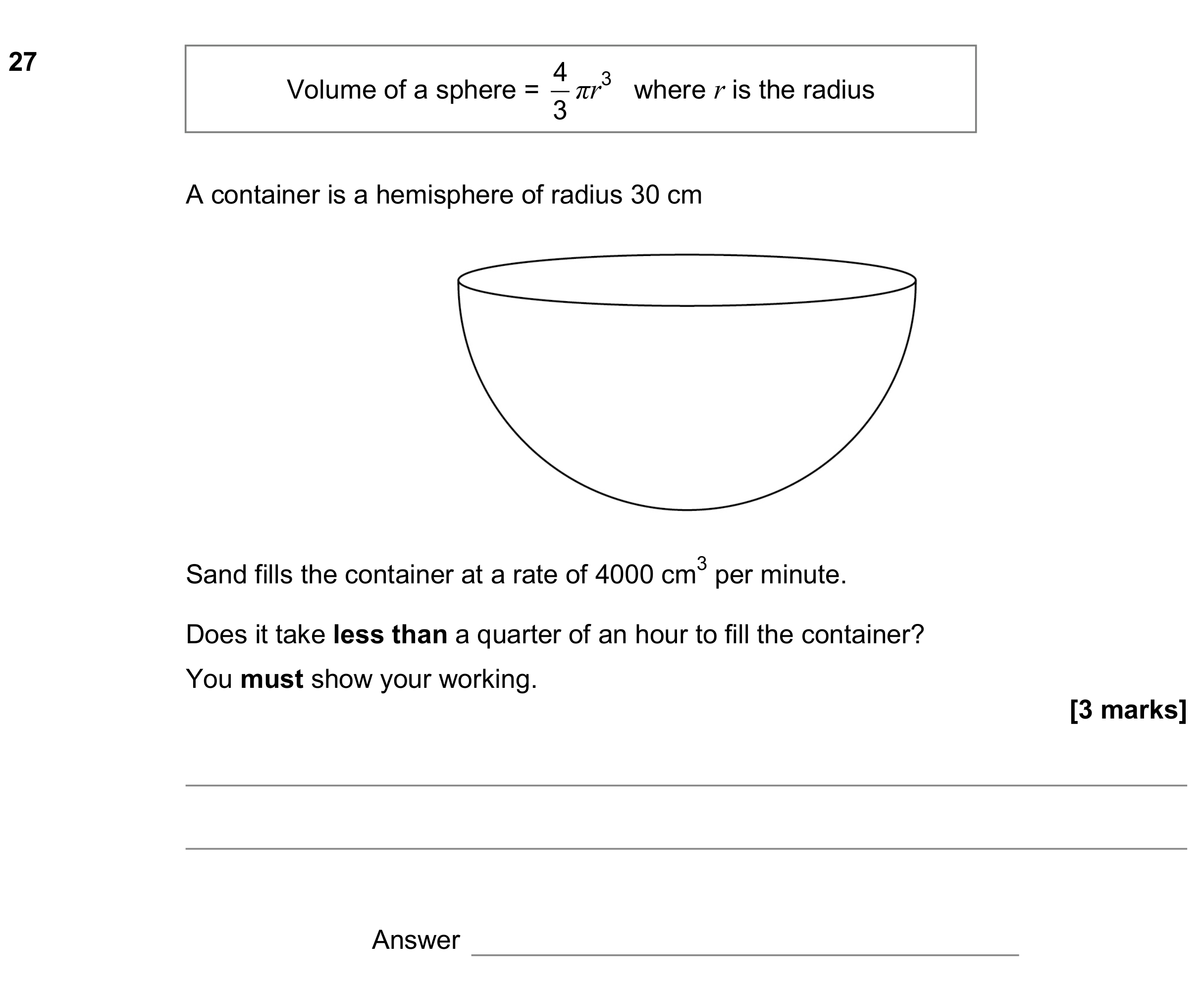 Question 27 — Surface Area and Volume — AQA GCSE June 2018