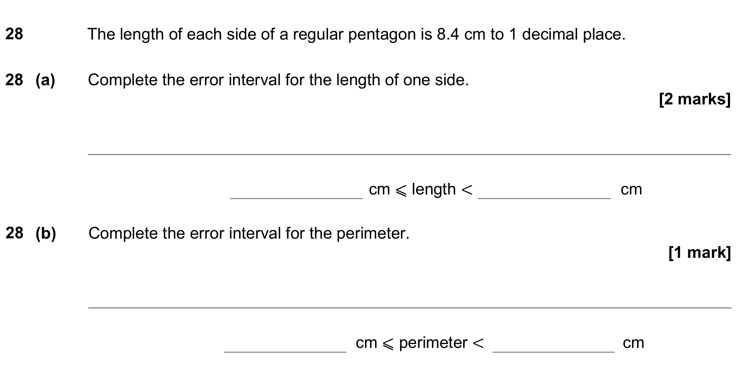 Question 28 — Rounding, Perimeter and Area — AQA GCSE June 2018