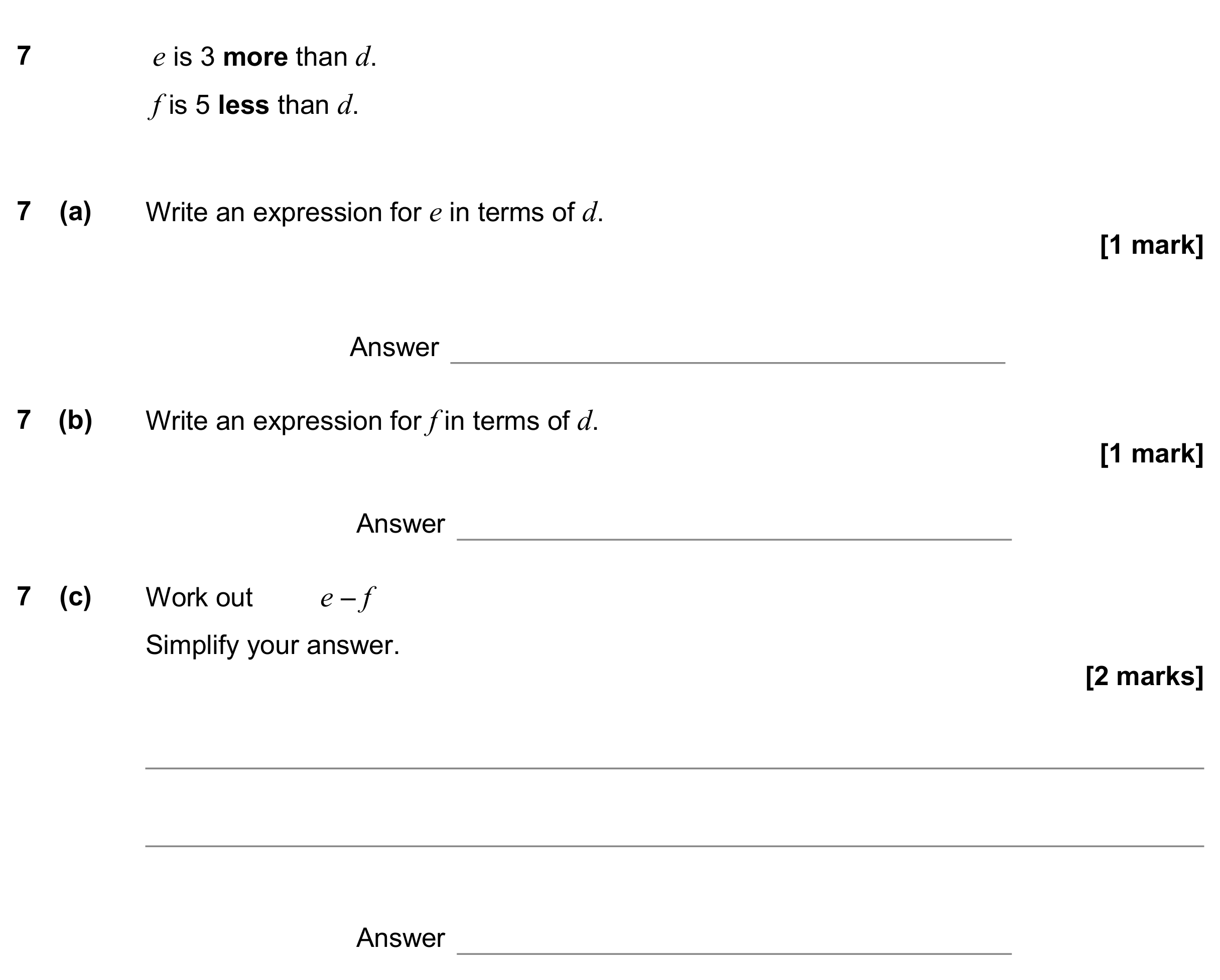 Question 7 — Formulae — AQA GCSE June 2018