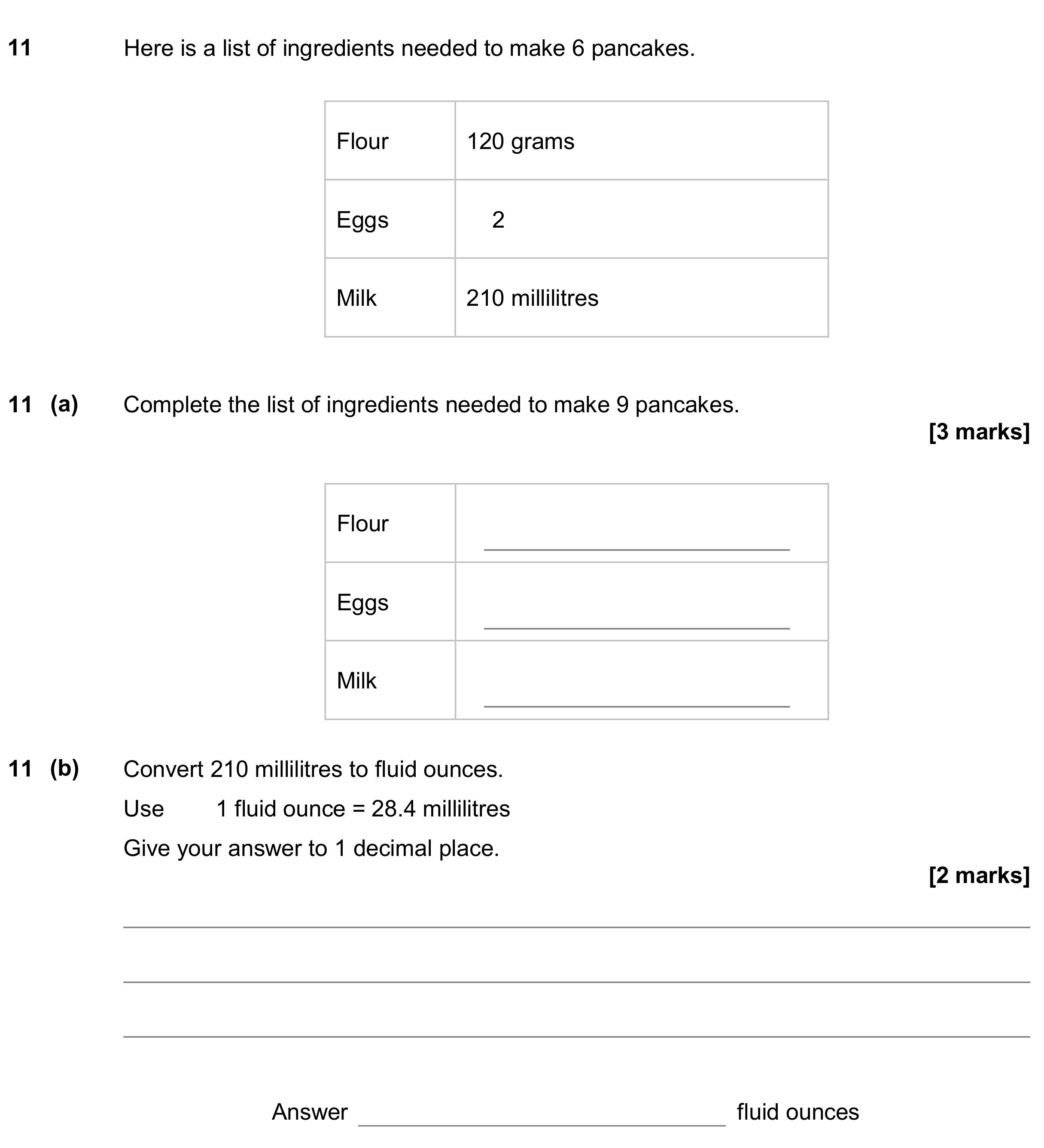Question 11 — Recipes, Unit Conversions — AQA GCSE November 2018