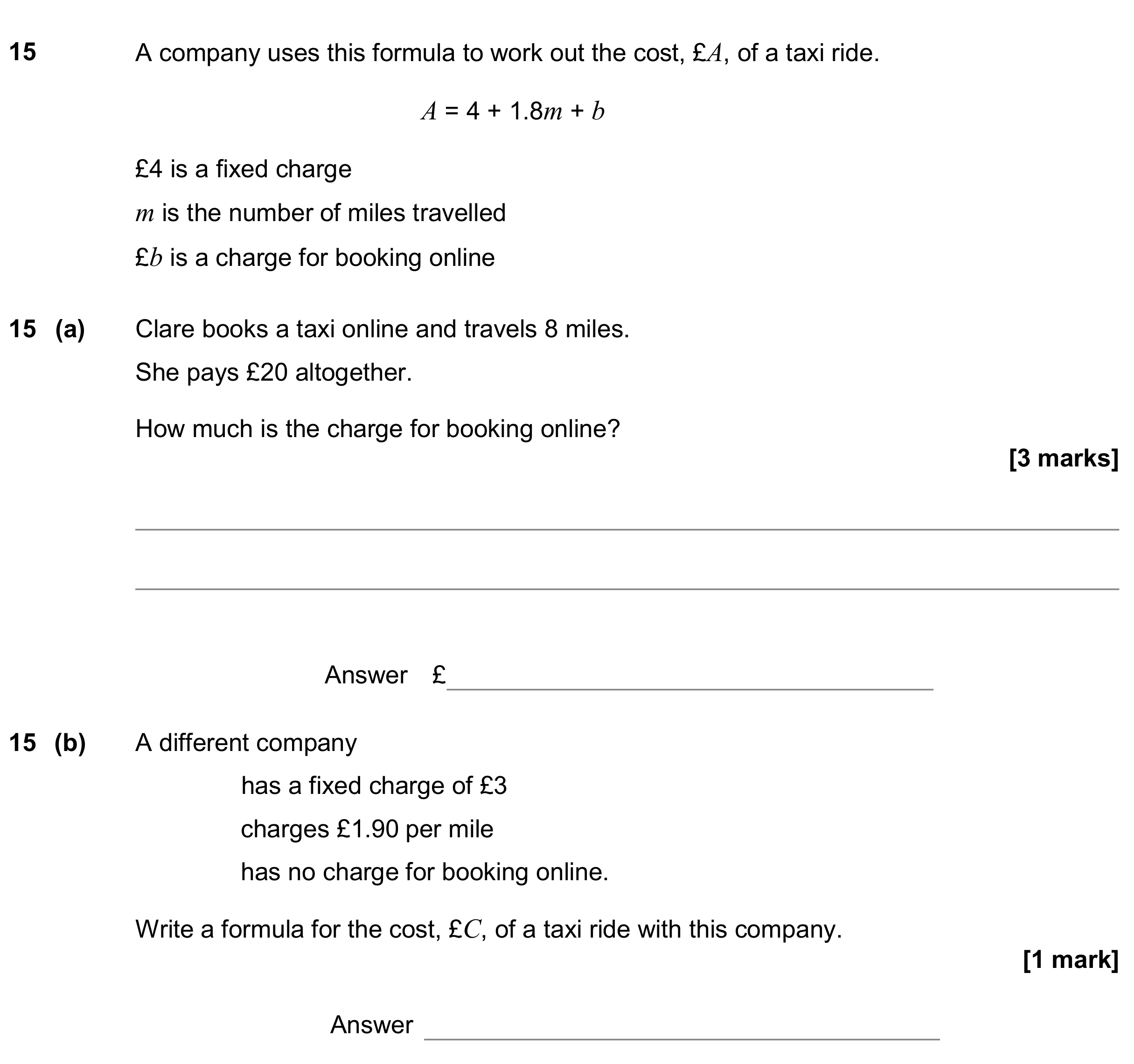 Question 15 — Formulae — AQA GCSE November 2018