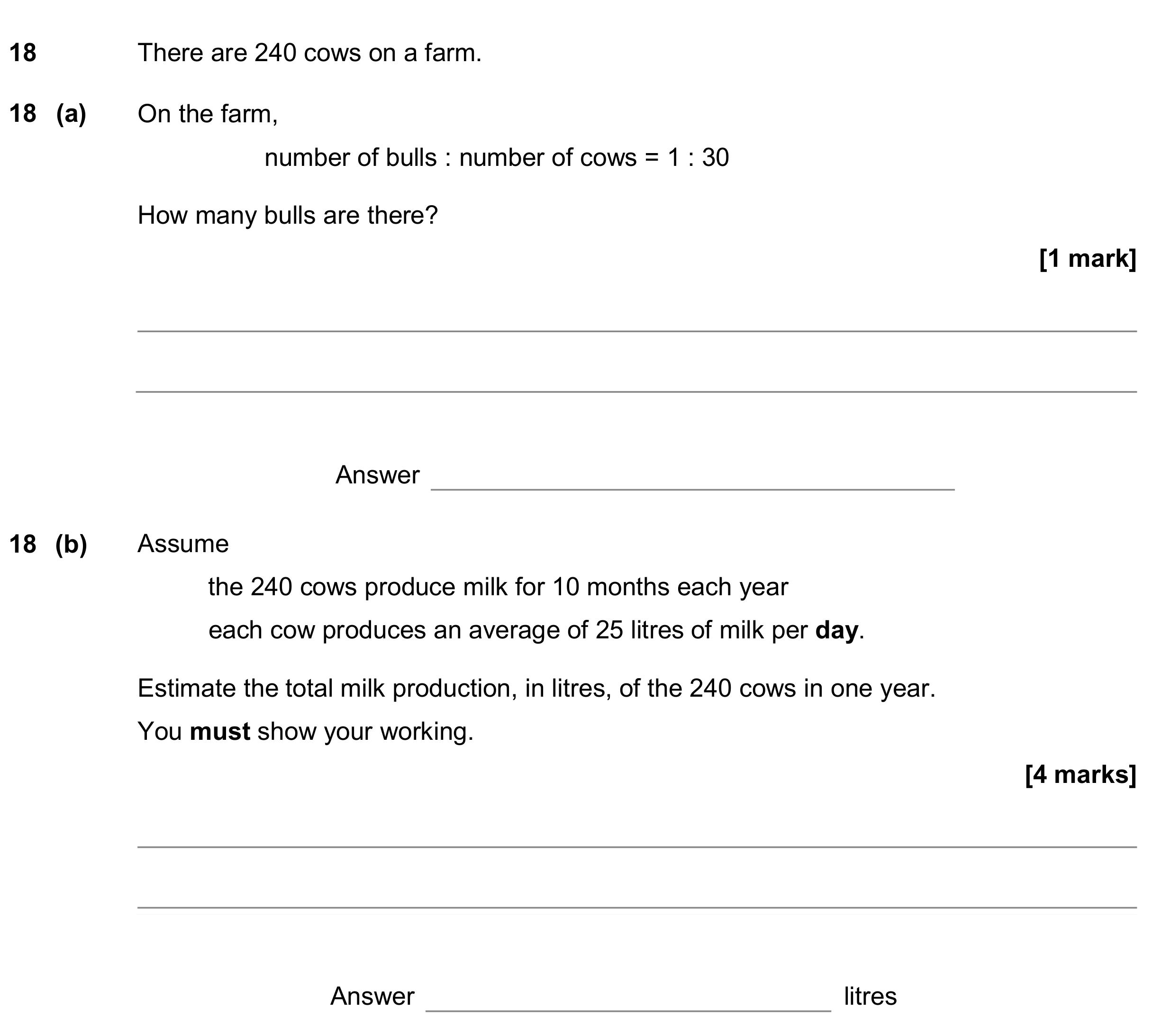 Question 18 — Ratios, Estimations — AQA GCSE November 2018