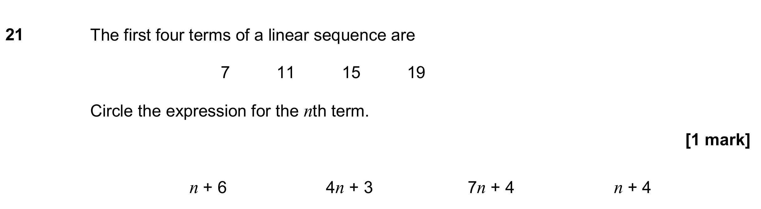 Question 21 — Sequences — AQA GCSE November 2018