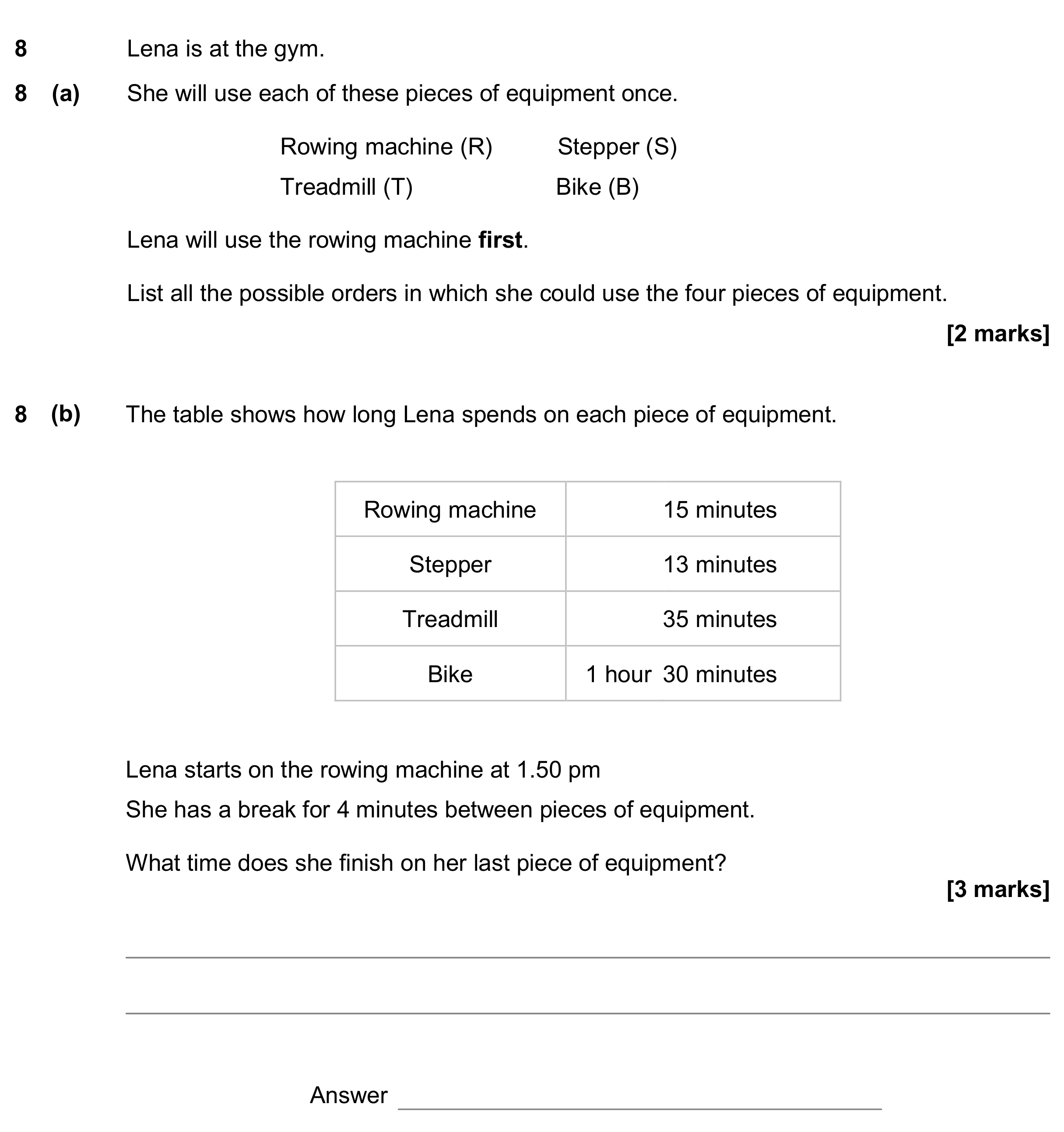 Question 8 — Combinations, Time Questions — AQA GCSE November 2018