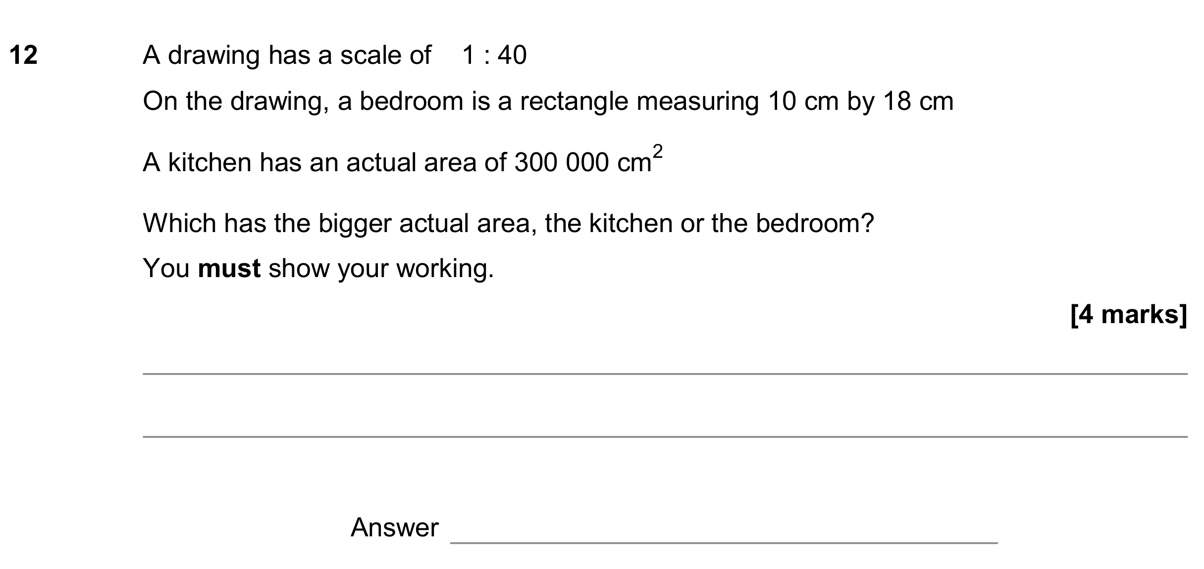 Question 12 — Maps, Perimeter and Area — AQA GCSE June 2019