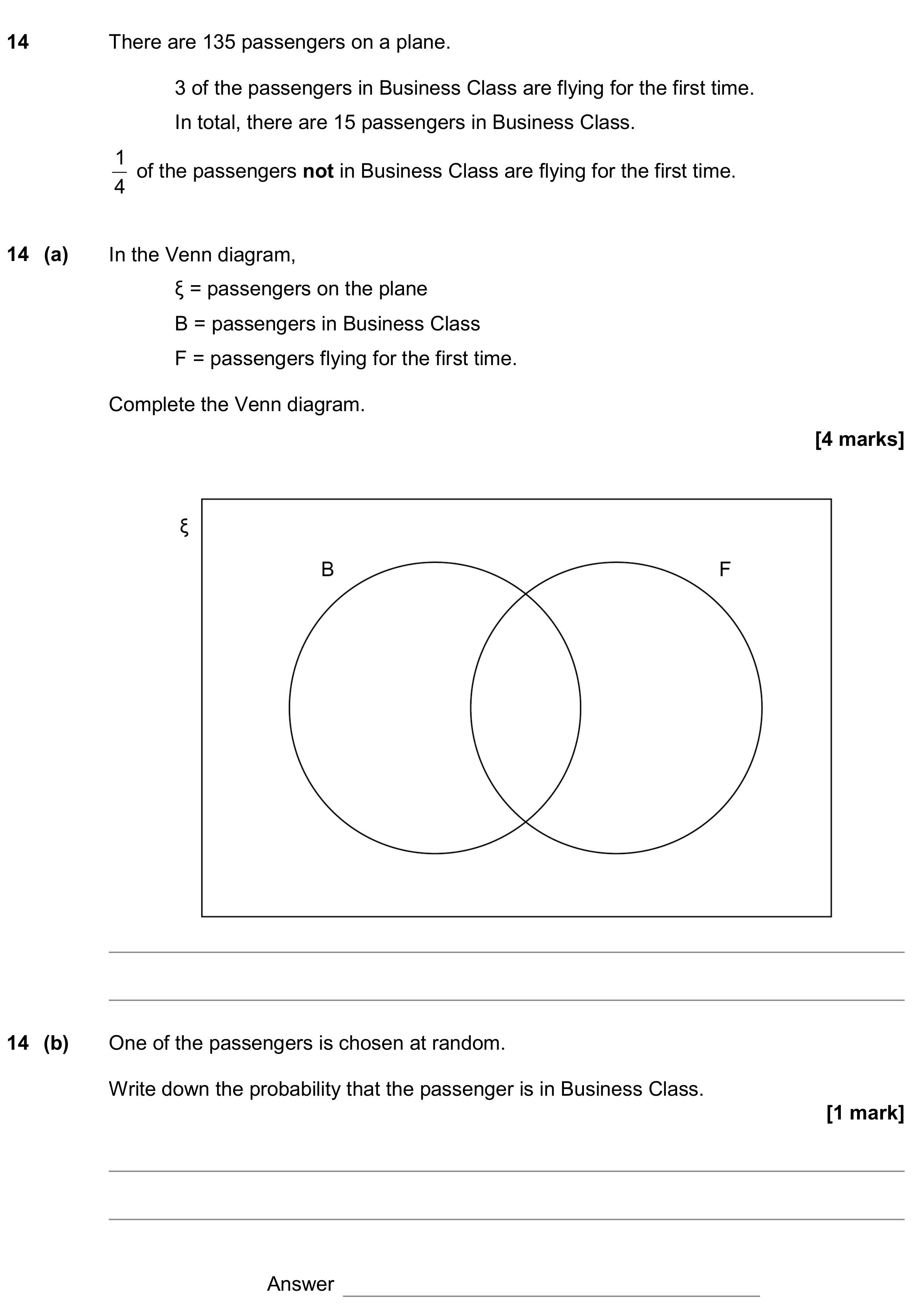 Question 14 — Venn Diagram — AQA GCSE June 2019