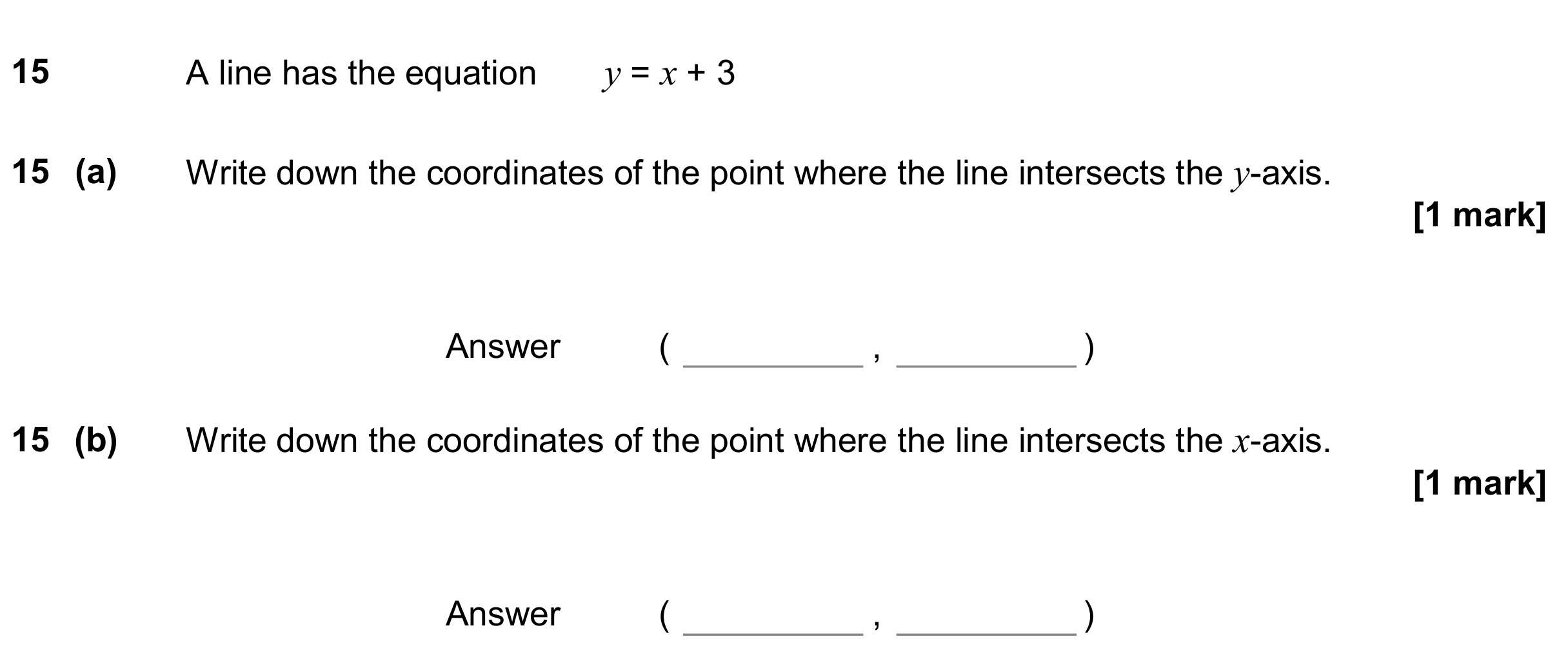 Question 15 — Straight Line Graphs — AQA GCSE June 2019