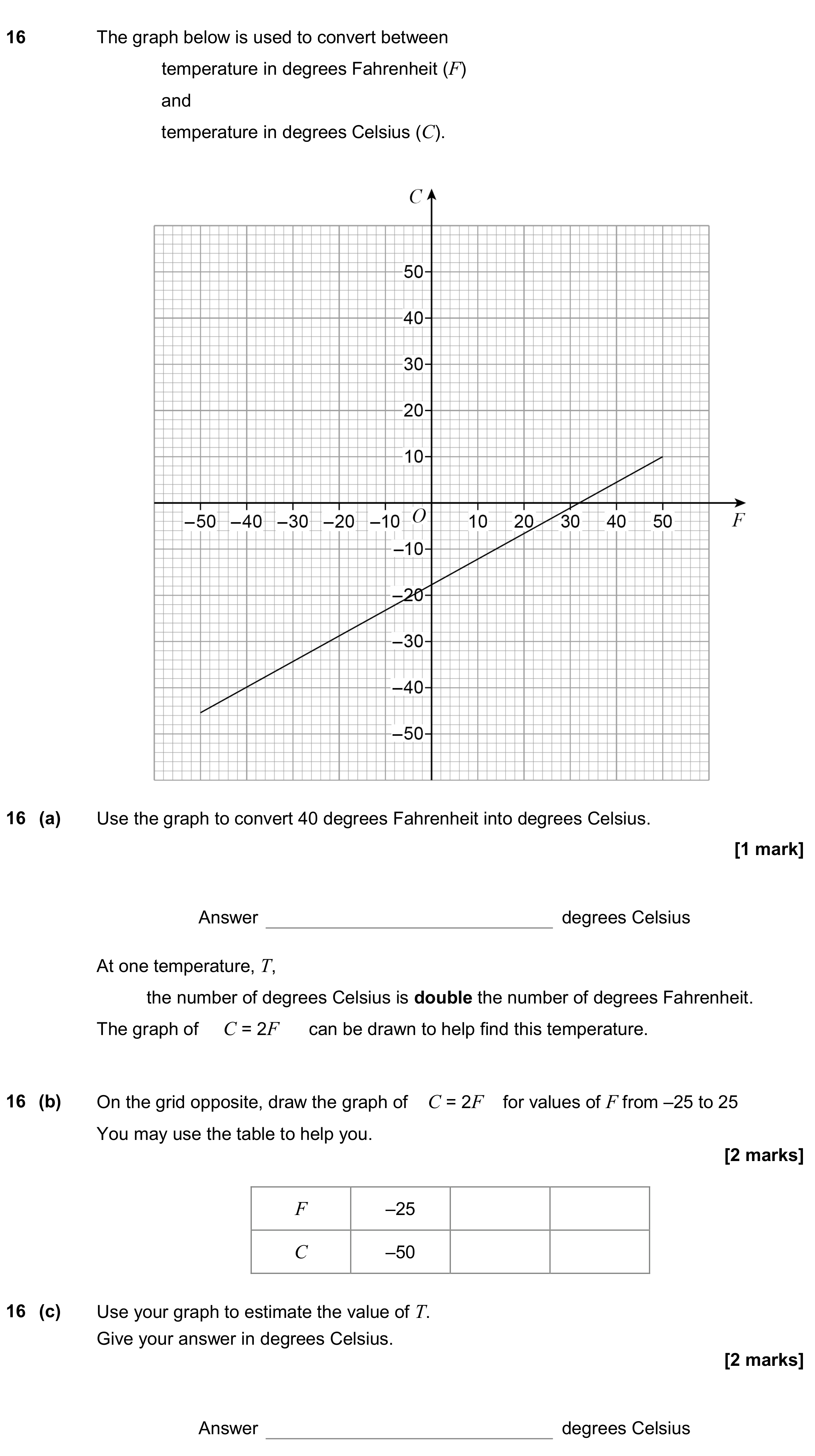 Question 16 — Graphs, Straight Line Graphs — AQA GCSE June 2019