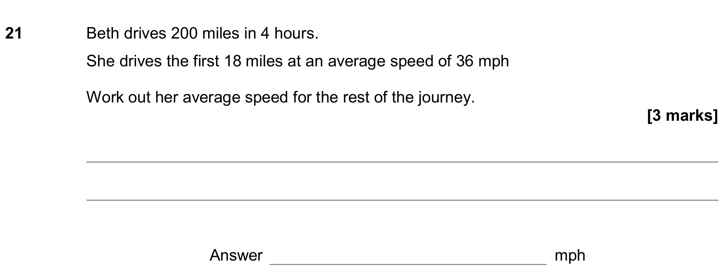 Question 21 — Speed/Distance/Time/Density/Pressure — AQA GCSE June 2019