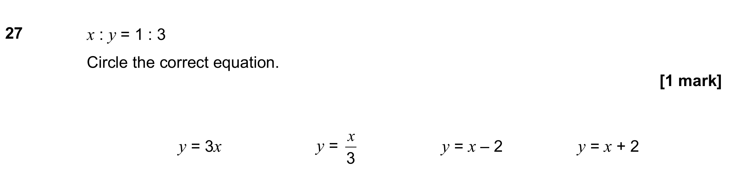Question 27 — Straight Line Graphs — AQA GCSE June 2019