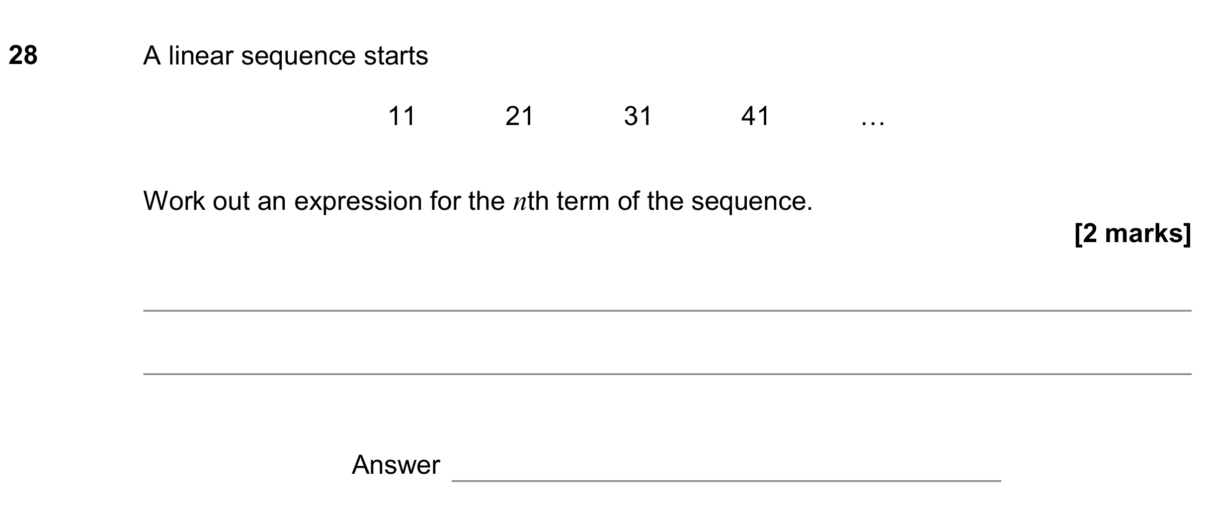 Question 28 — Sequences — AQA GCSE June 2019