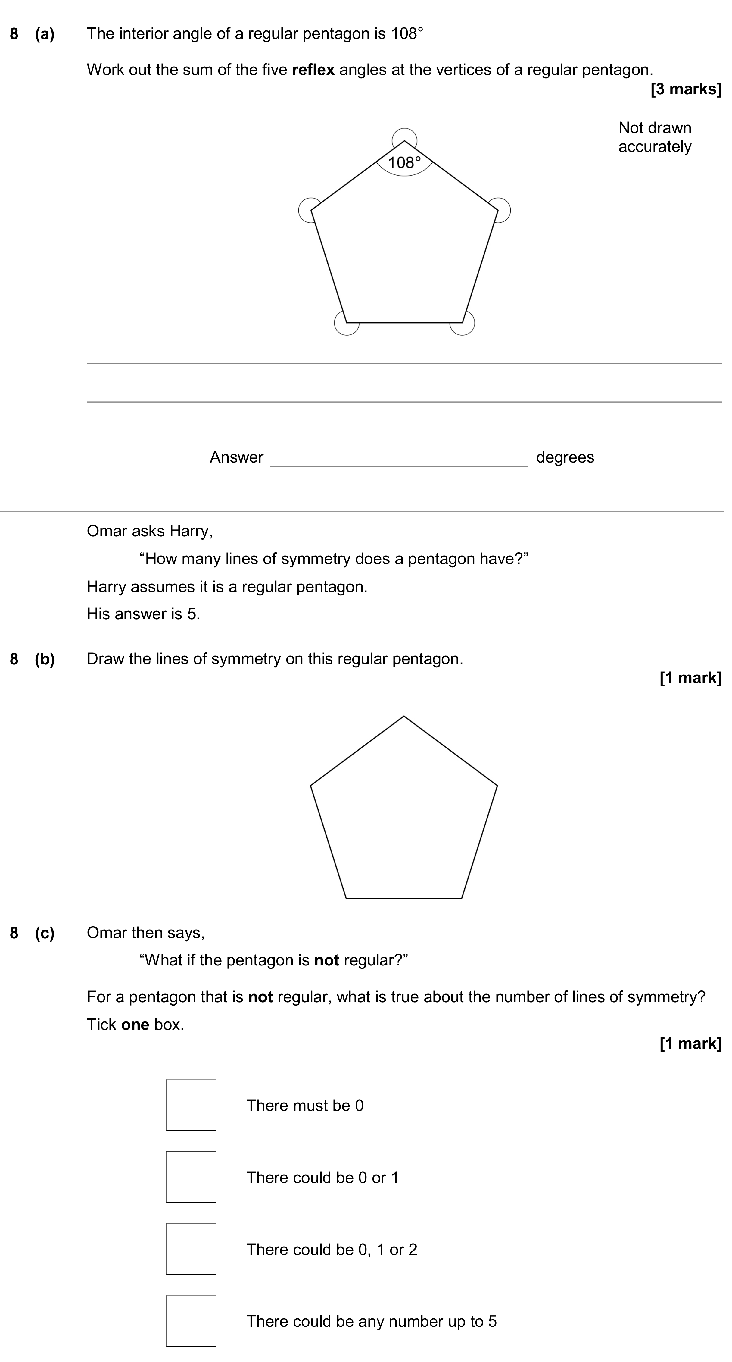 Question 8 — Angles, Symmetry — AQA GCSE June 2019