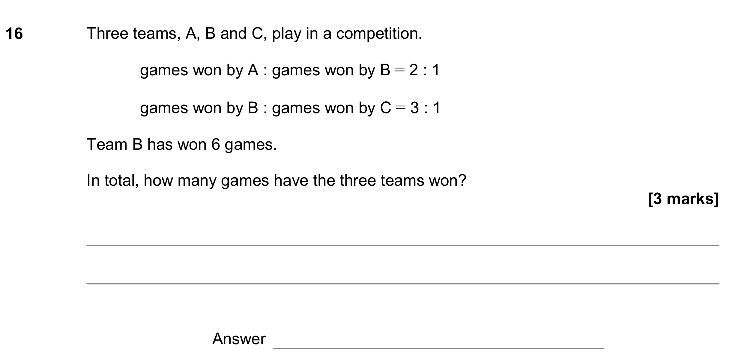 Question 16 — Ratios — AQA GCSE November 2019