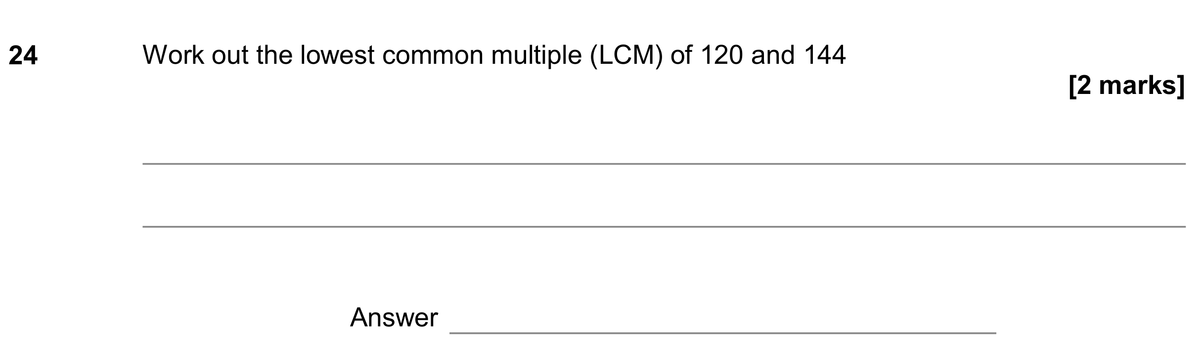 Question 24 — HCF and LCM — AQA GCSE November 2019