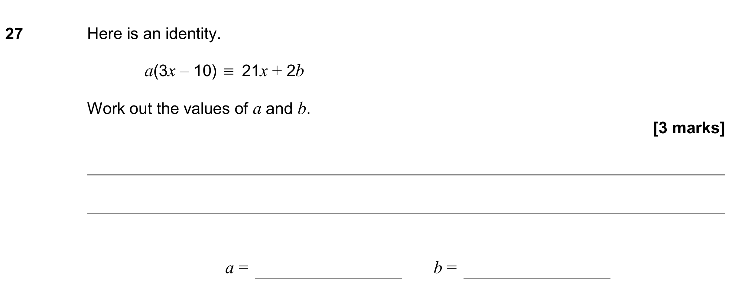 Question 27 — Identities — AQA GCSE November 2019