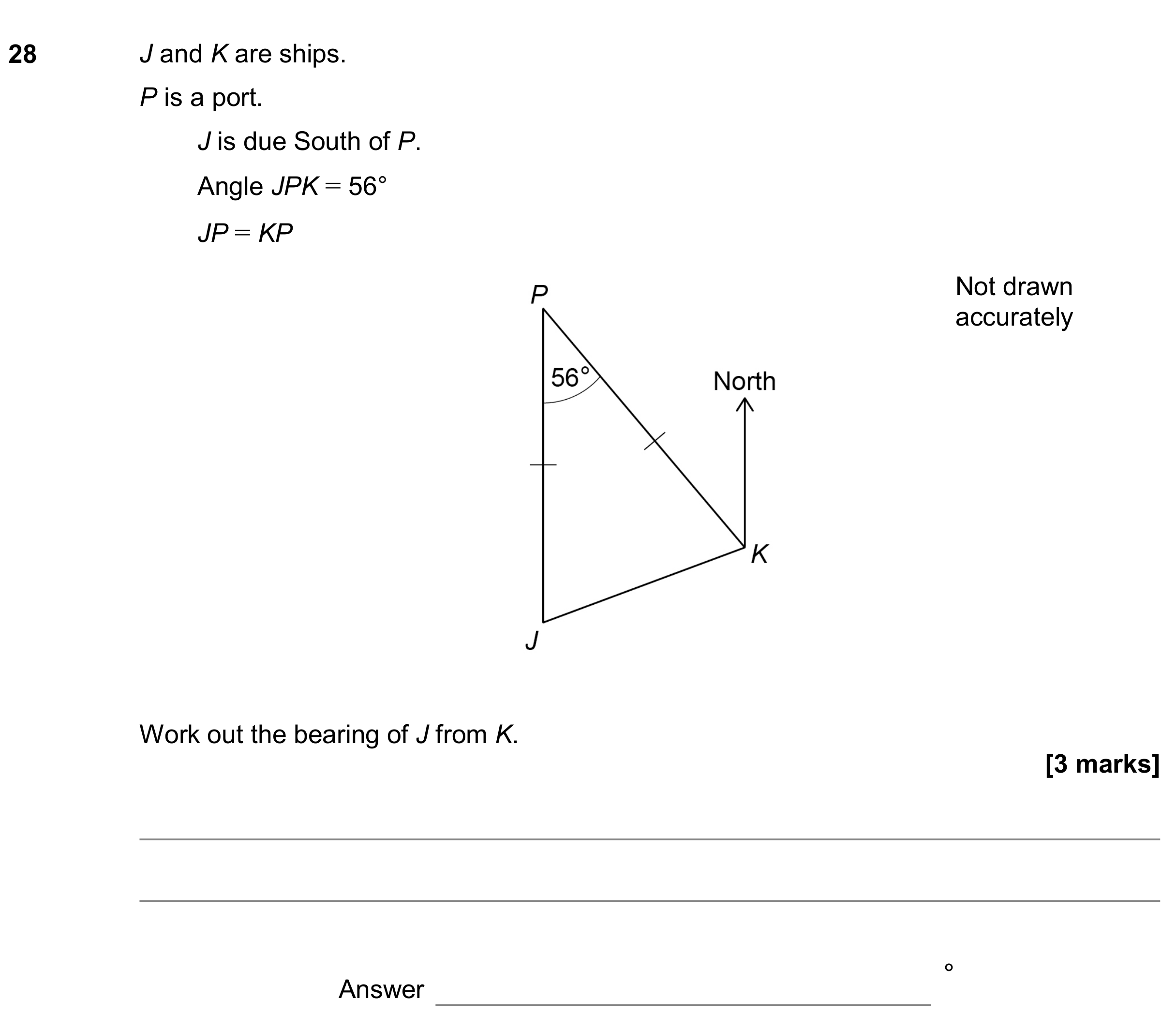 Question 28 — Angles, Bearings — AQA GCSE November 2019