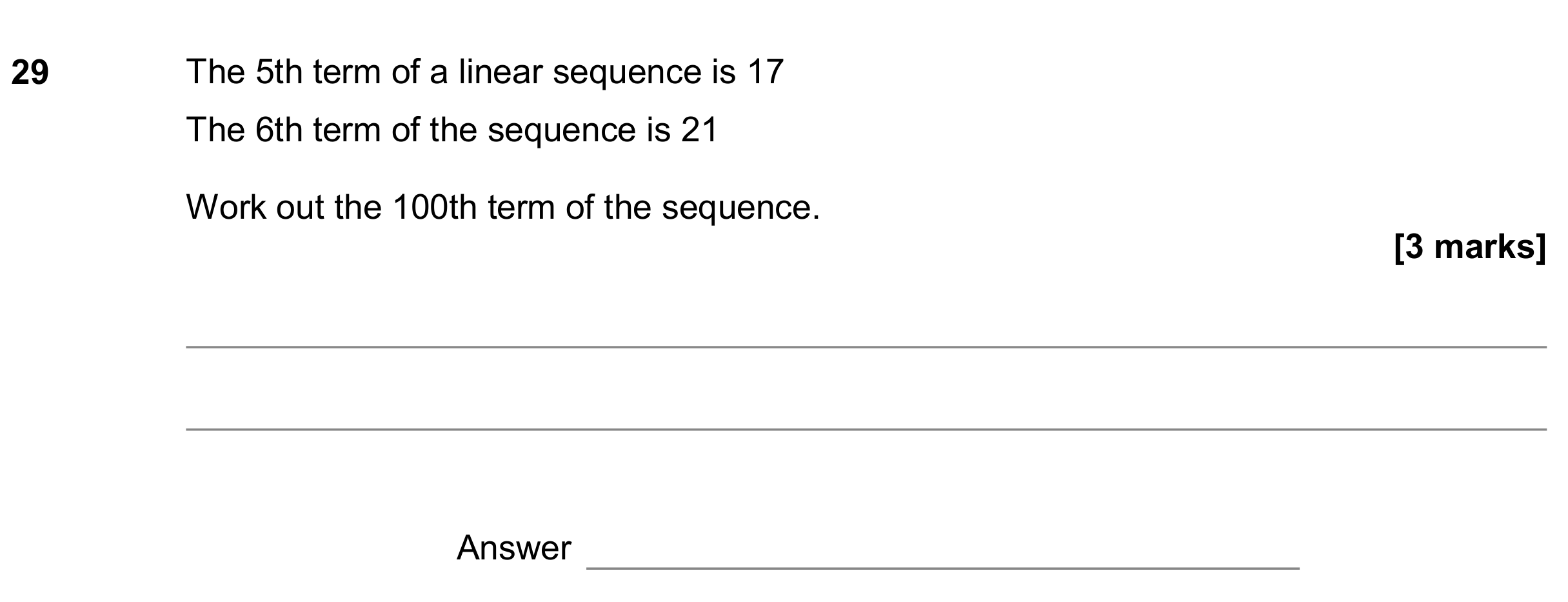 Question 29 — Sequences — AQA GCSE November 2019