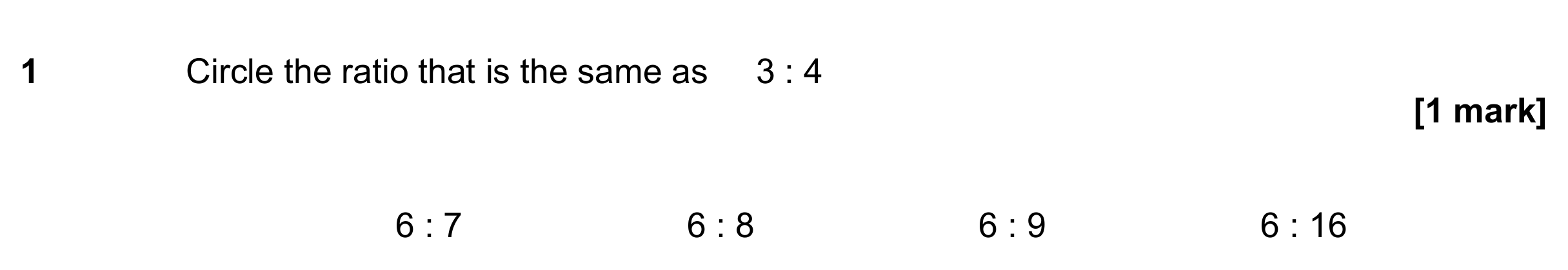 Question 1 — Ratios — AQA GCSE June 2020