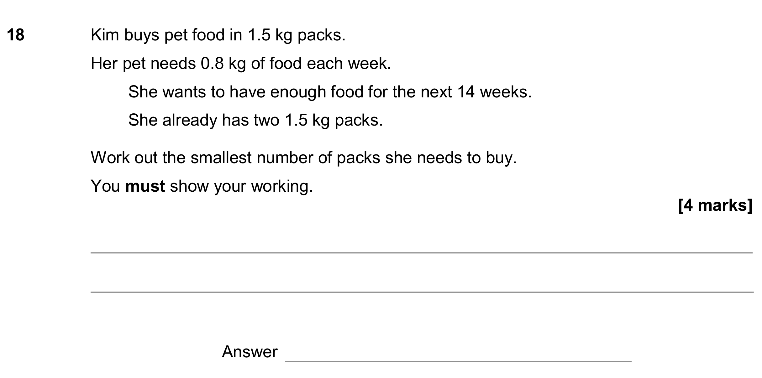 Question 18 — Worded Problems — AQA GCSE June 2020