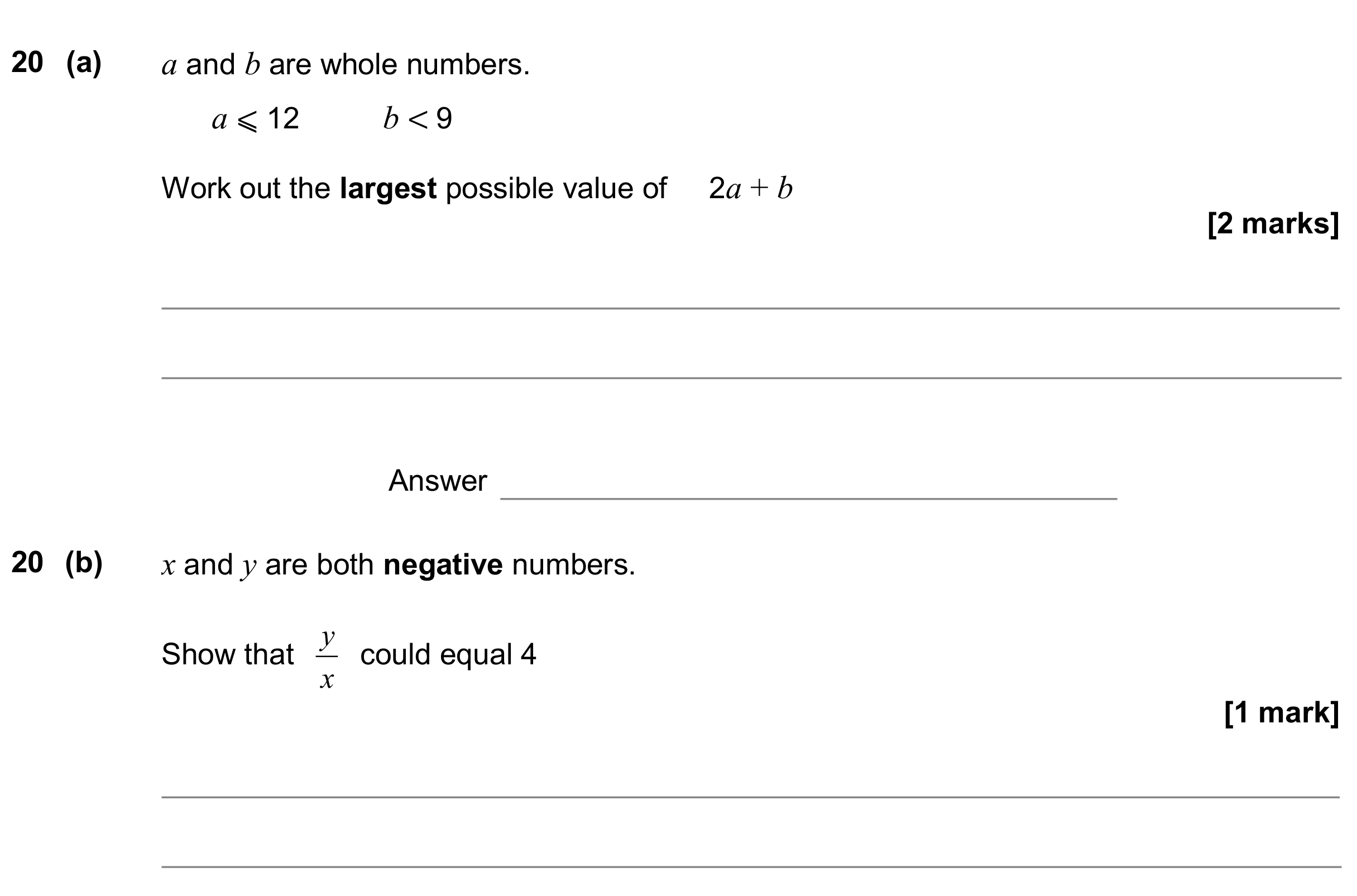 Question 20 — Inequalities — AQA GCSE June 2020