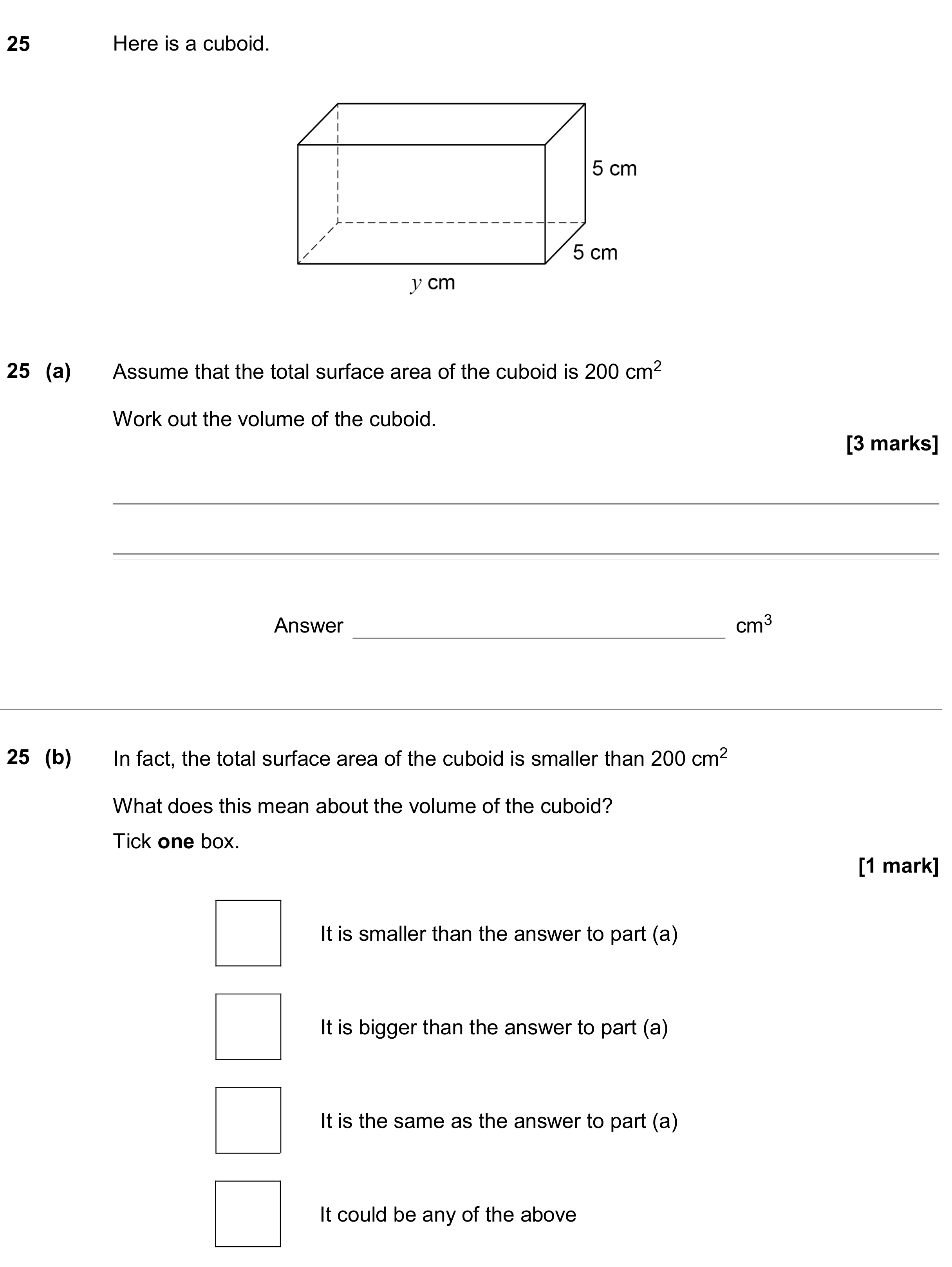 Question 25 — Surface Area and Volume — AQA GCSE June 2020