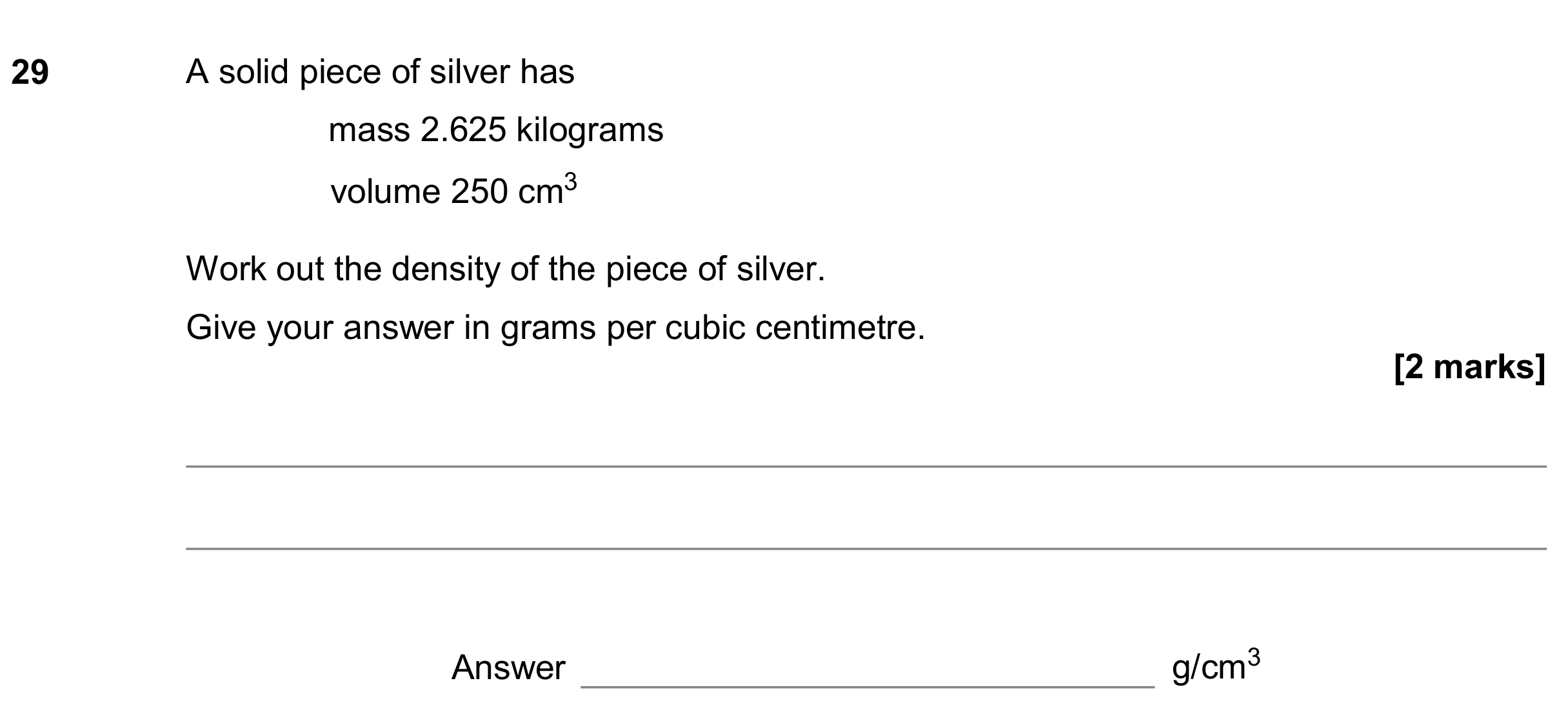 Question 29 — Speed/Distance/Time/Density/Pressure — AQA GCSE June 2020