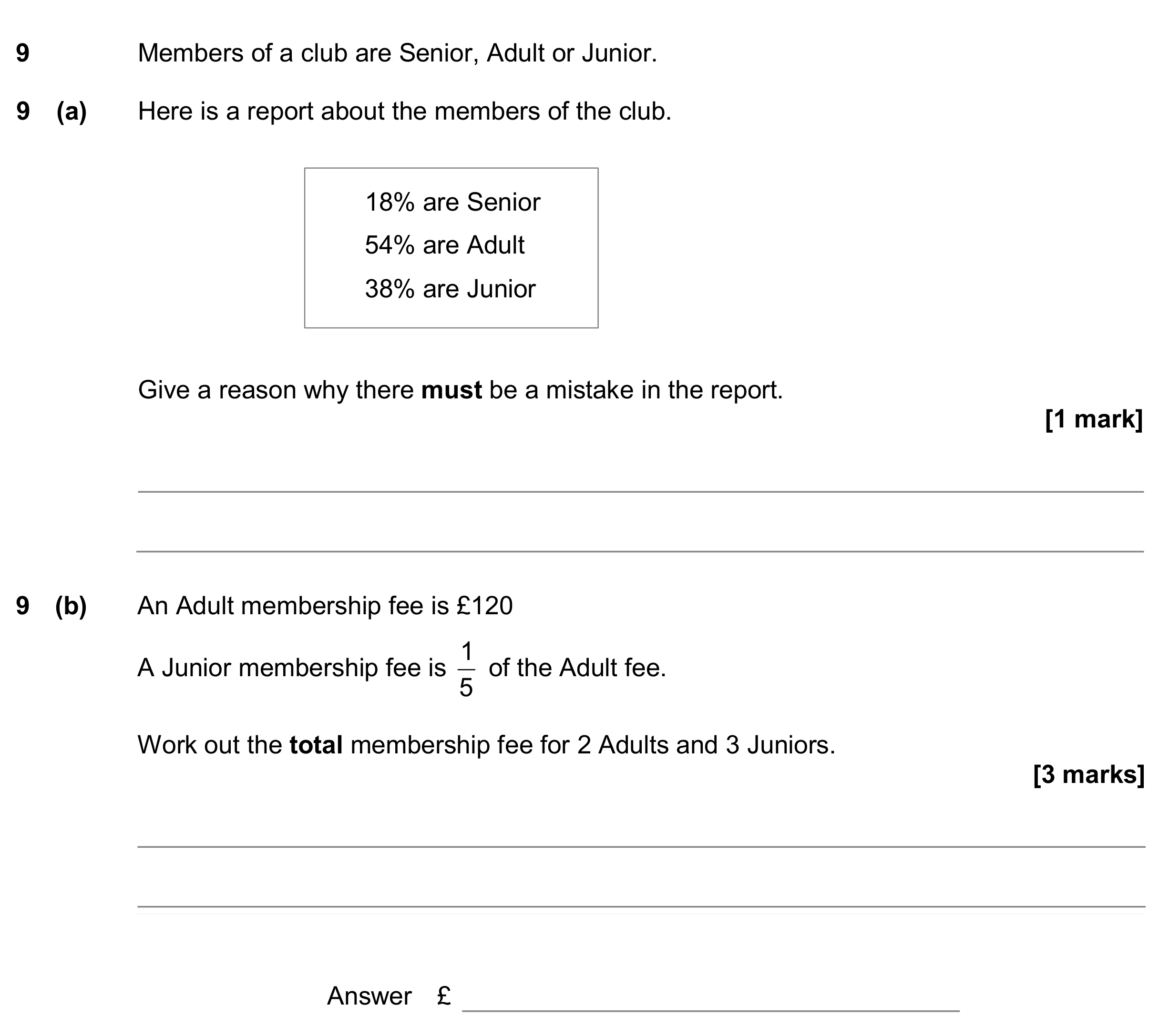 Question 9 — Percentages, Money Problems — AQA GCSE June 2020