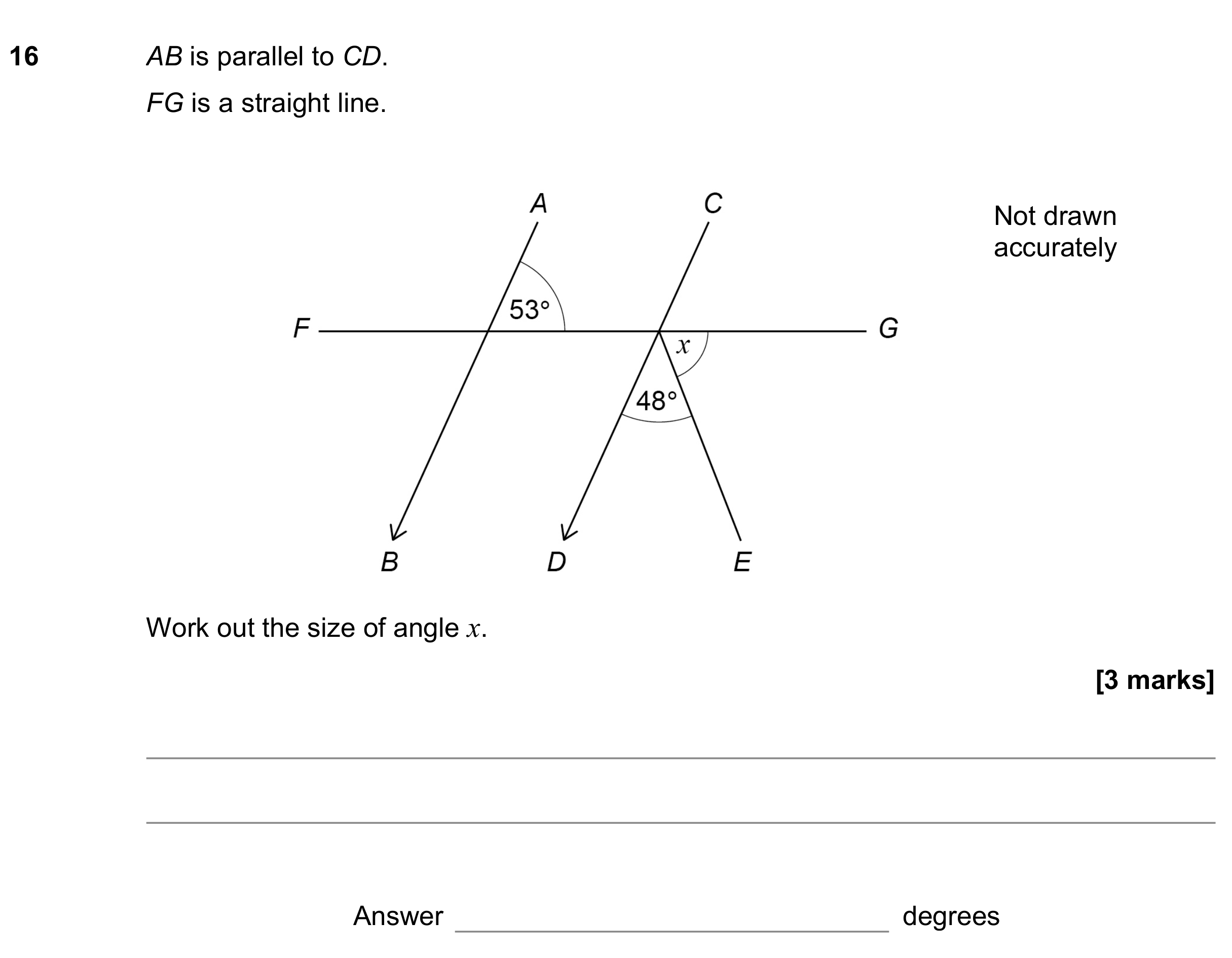 Question 16 — Angles, Angles in Parallel Lines — AQA GCSE June 2021