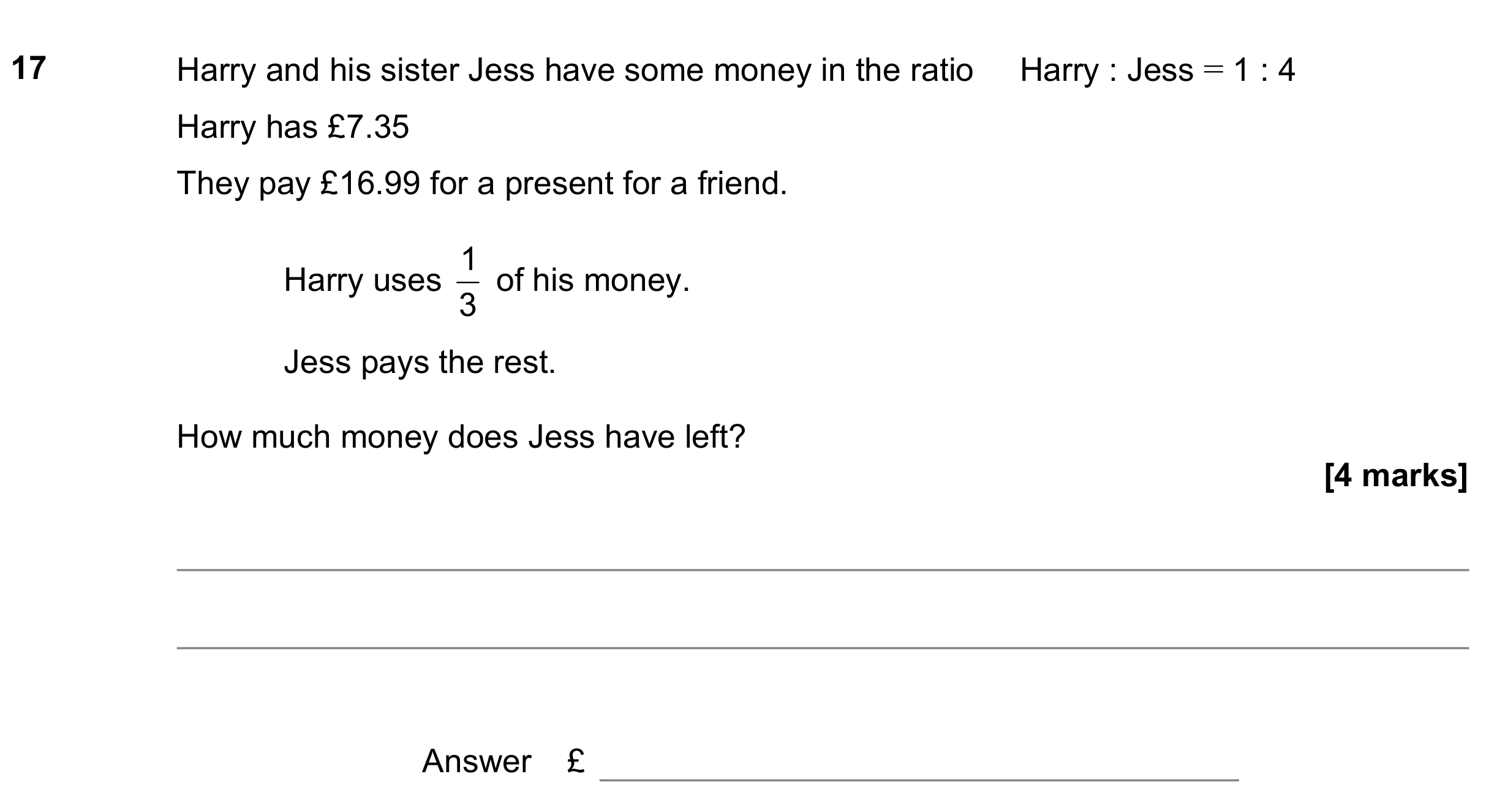 Question 17 — Ratios, Fractions — AQA GCSE June 2021