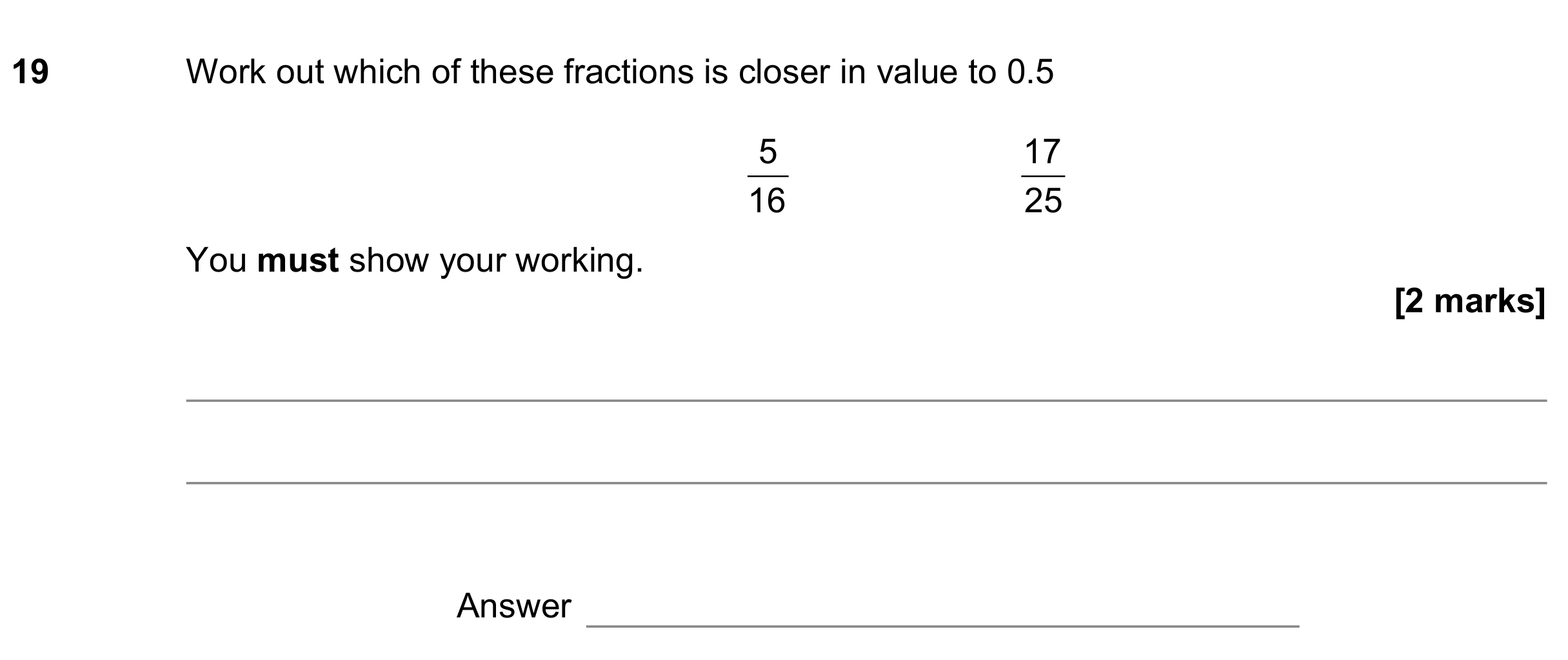 Question 19 — Fractions, Decimals — AQA GCSE June 2021