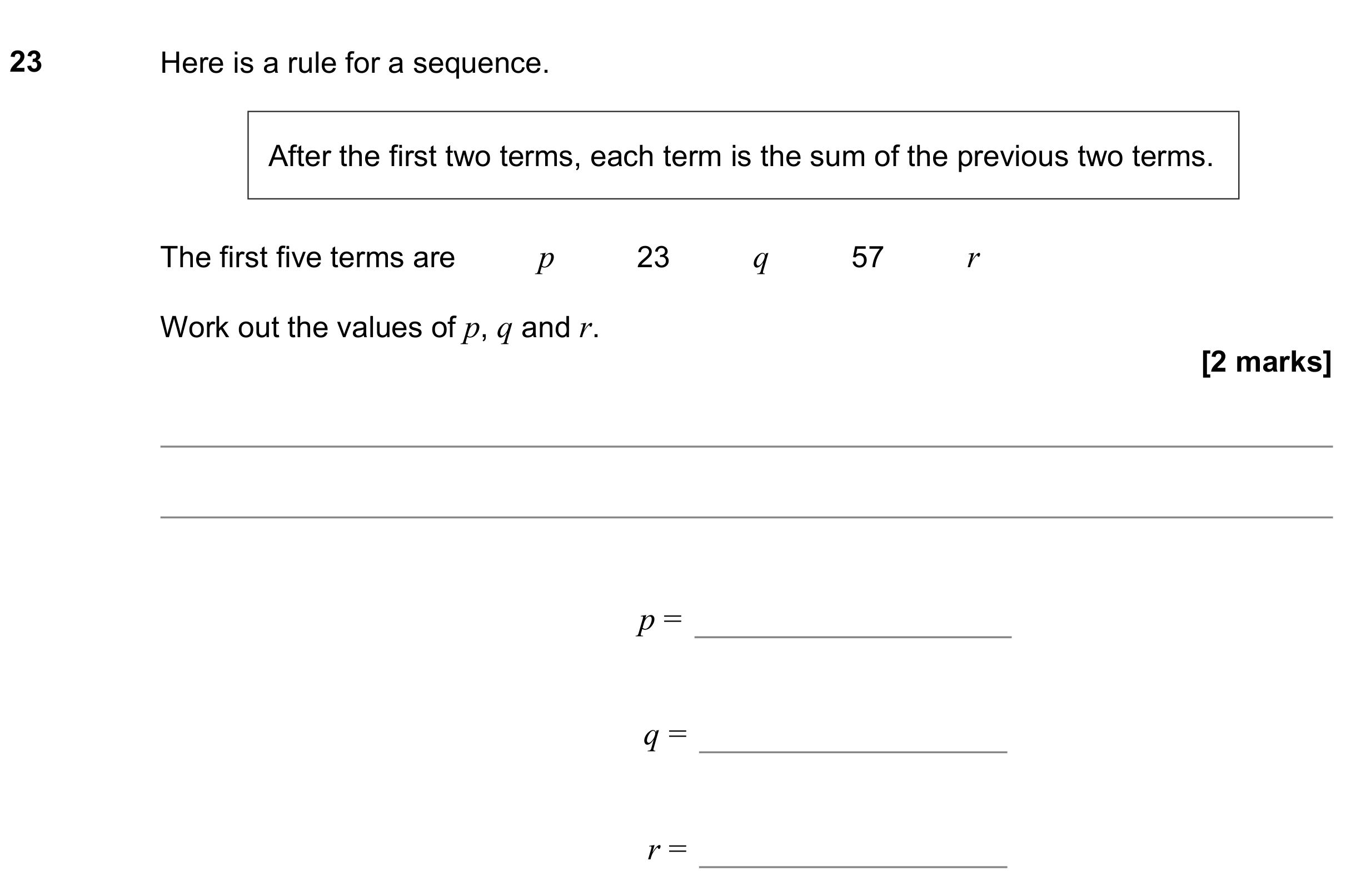 Question 23 — Sequences — AQA GCSE June 2021