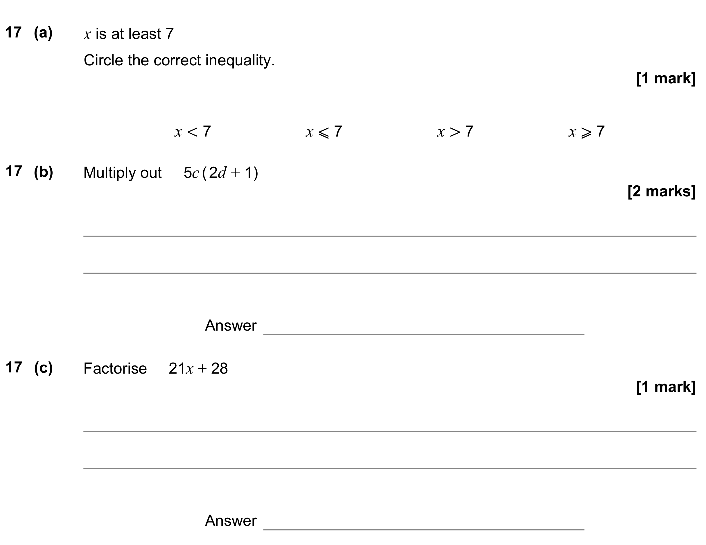 Question 17 — Inequalities, Factorise/Expand/Simplify — AQA GCSE June 2022