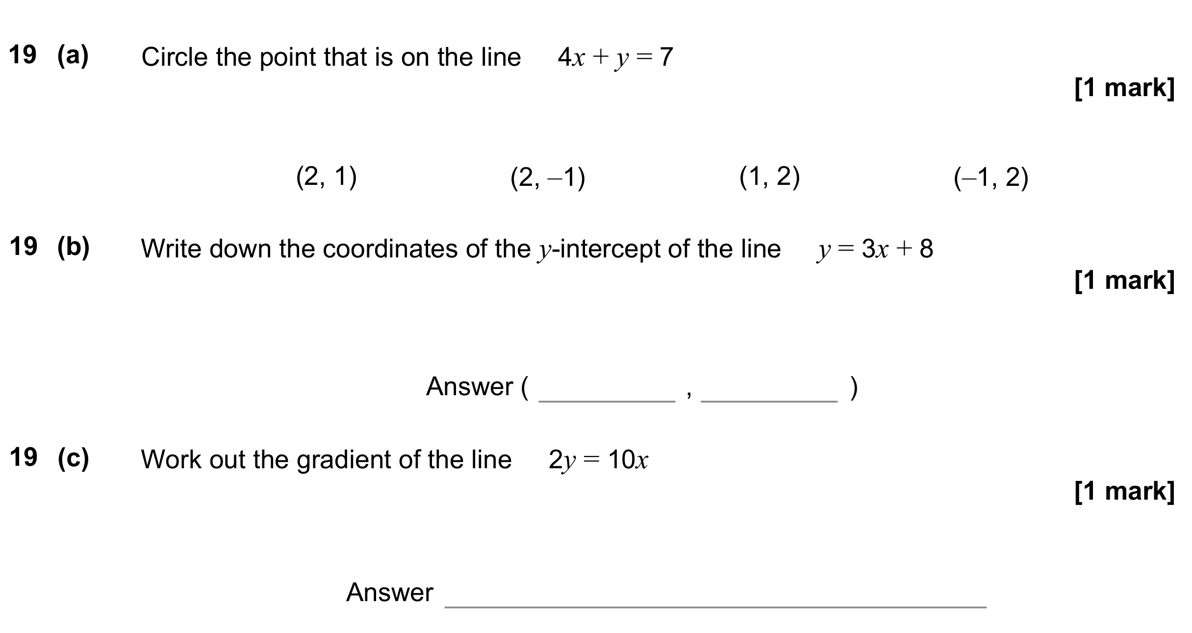 Question 19 — Straight Line Graphs — AQA GCSE June 2022