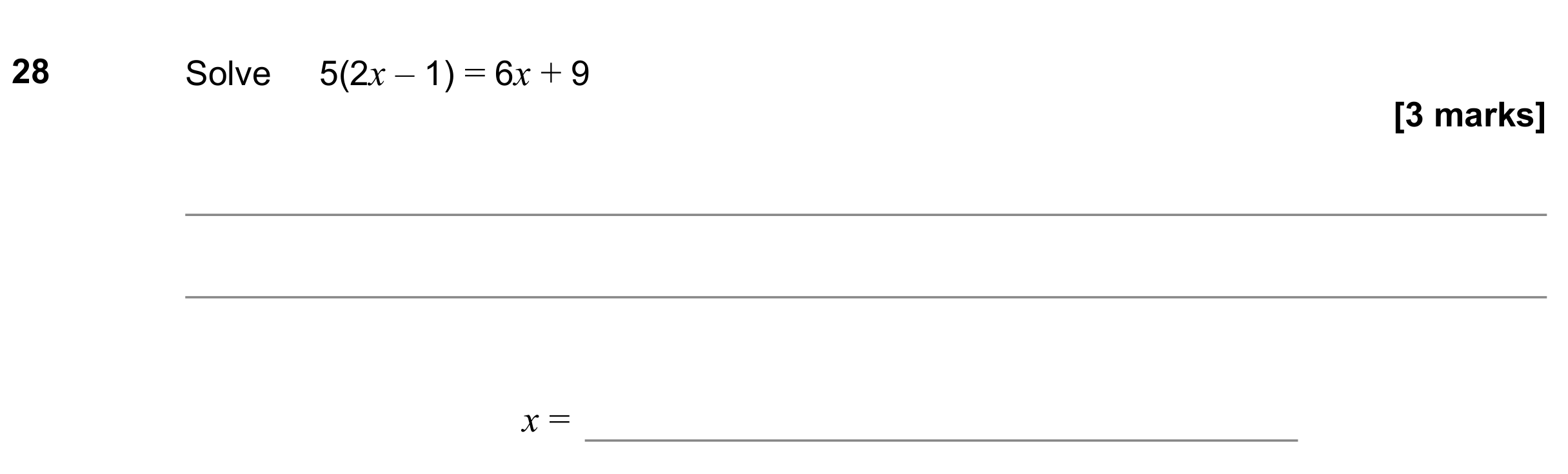 Question 28 — Linear Equations — AQA GCSE June 2022