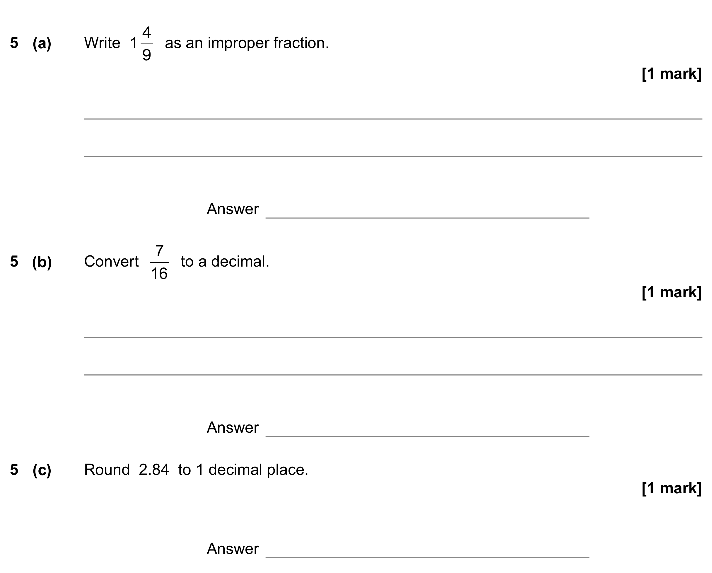 Question 5 — Fractions, Decimals — AQA GCSE June 2022