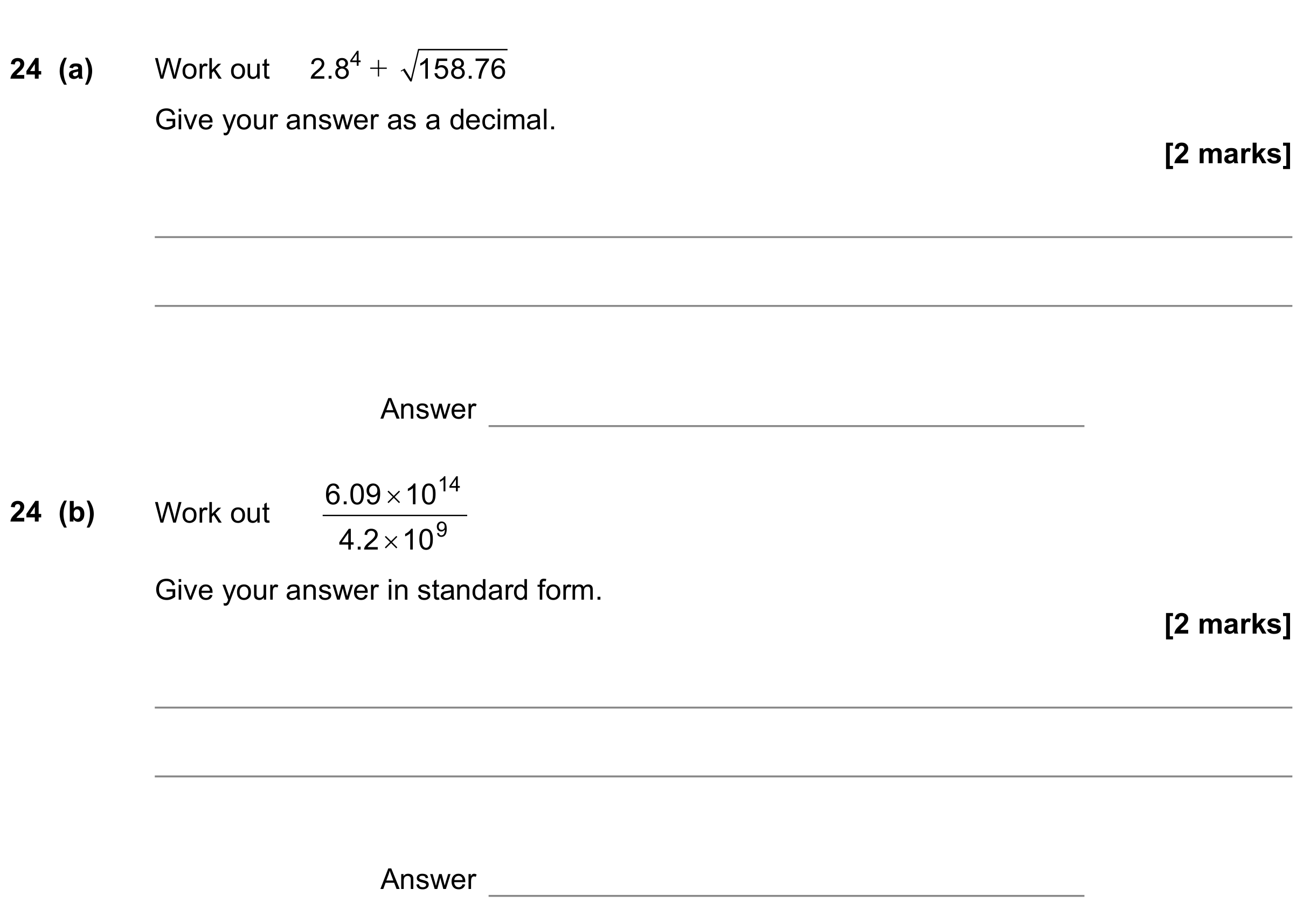 Question 24 — Calculator Questions, Standard Form — AQA GCSE November 2022