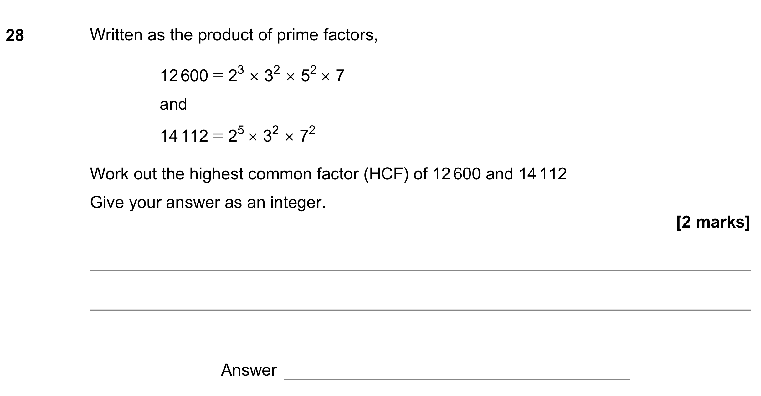 Question 28 — Prime Factors — AQA GCSE November 2022