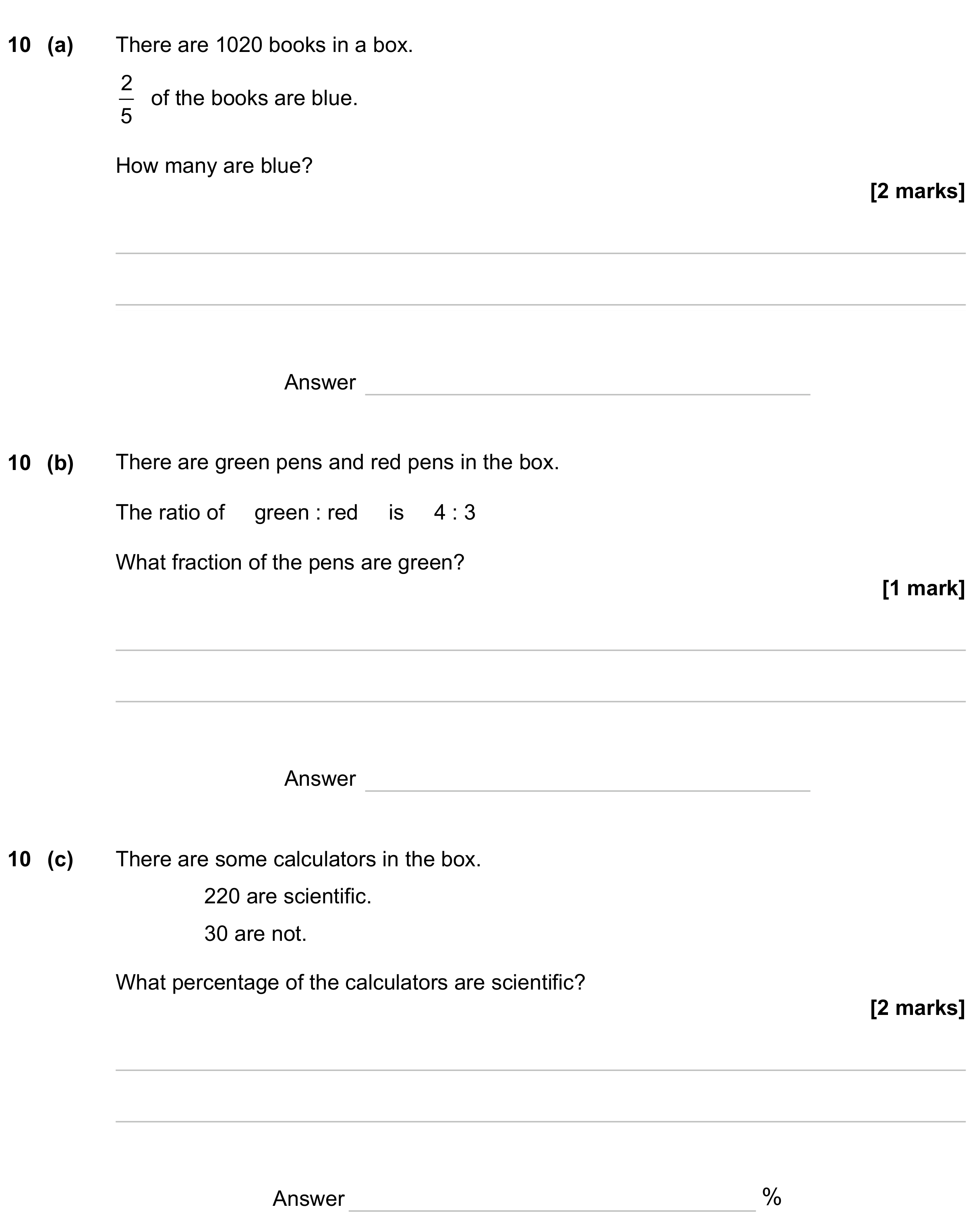 Question 10 — Fractions, Ratios, Percentages — AQA GCSE June 2023