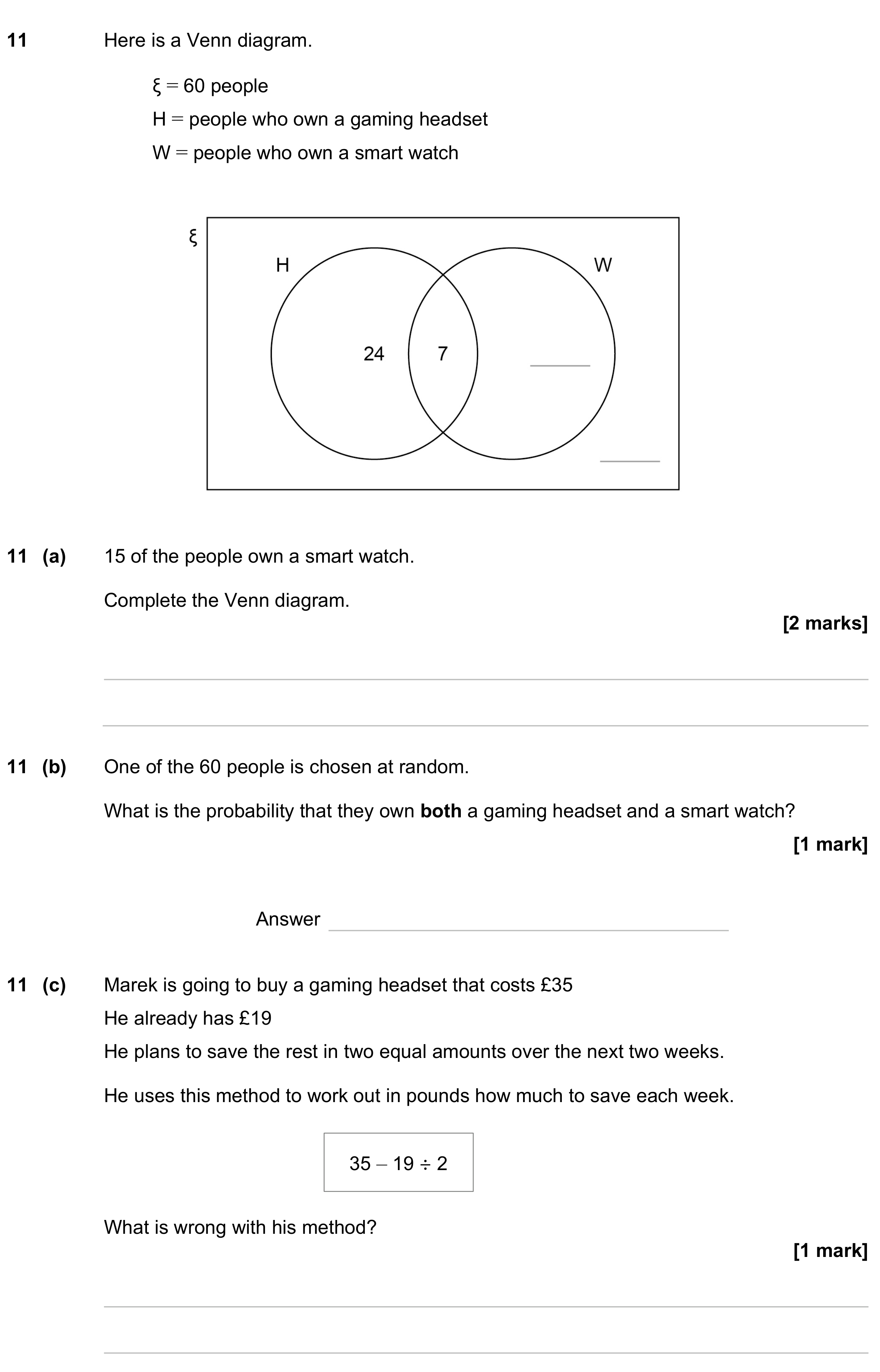 Question 11 — Venn Diagram, Probability — AQA GCSE June 2023