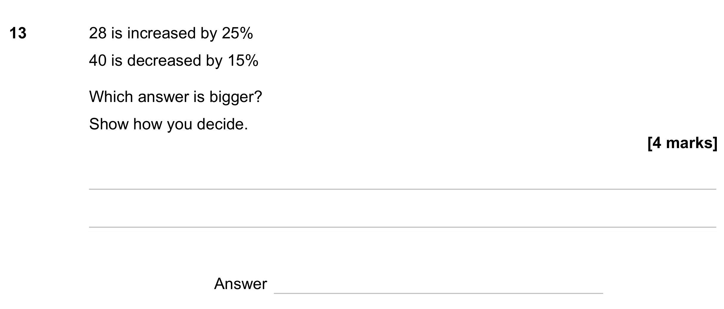 Question 13 — Percentages — AQA GCSE June 2023