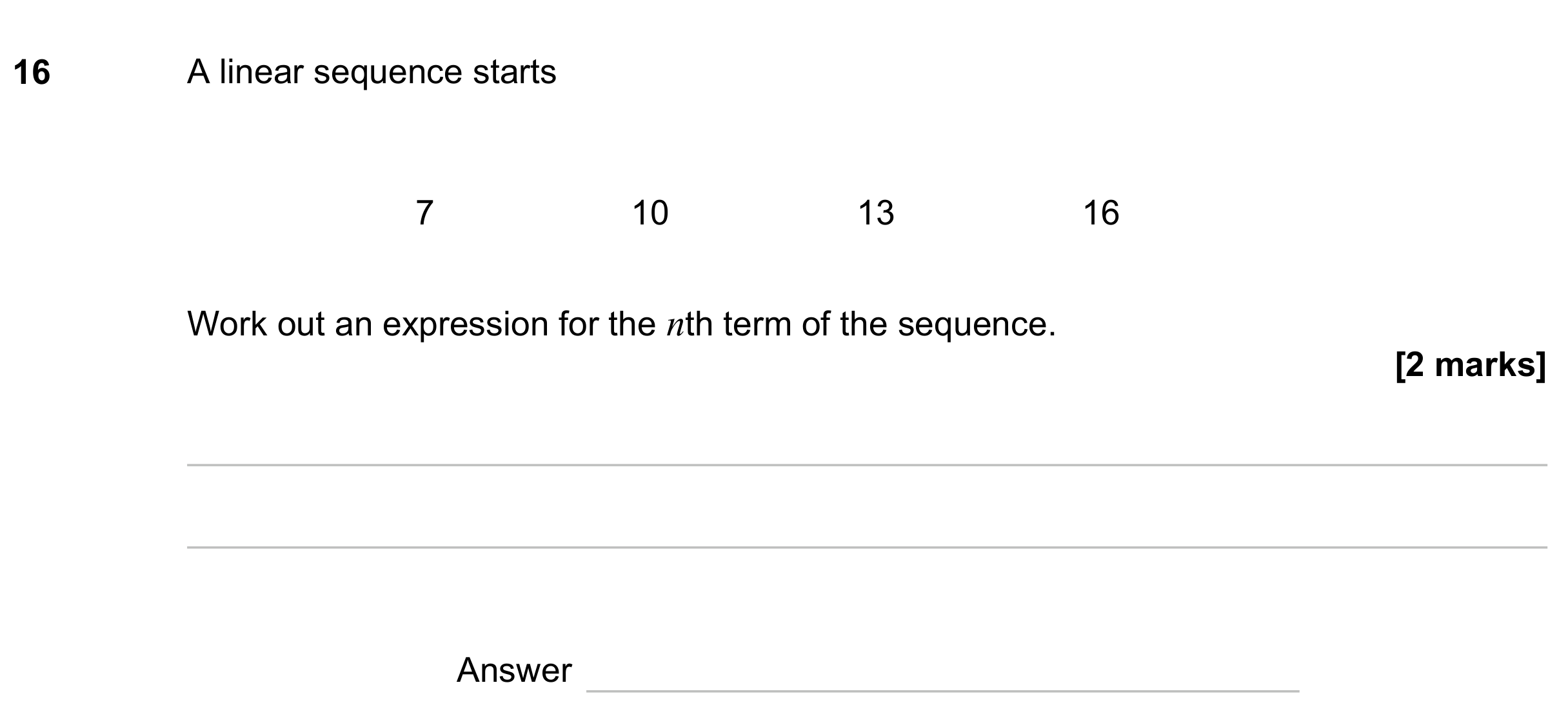 Question 16 — Sequences — AQA GCSE June 2023