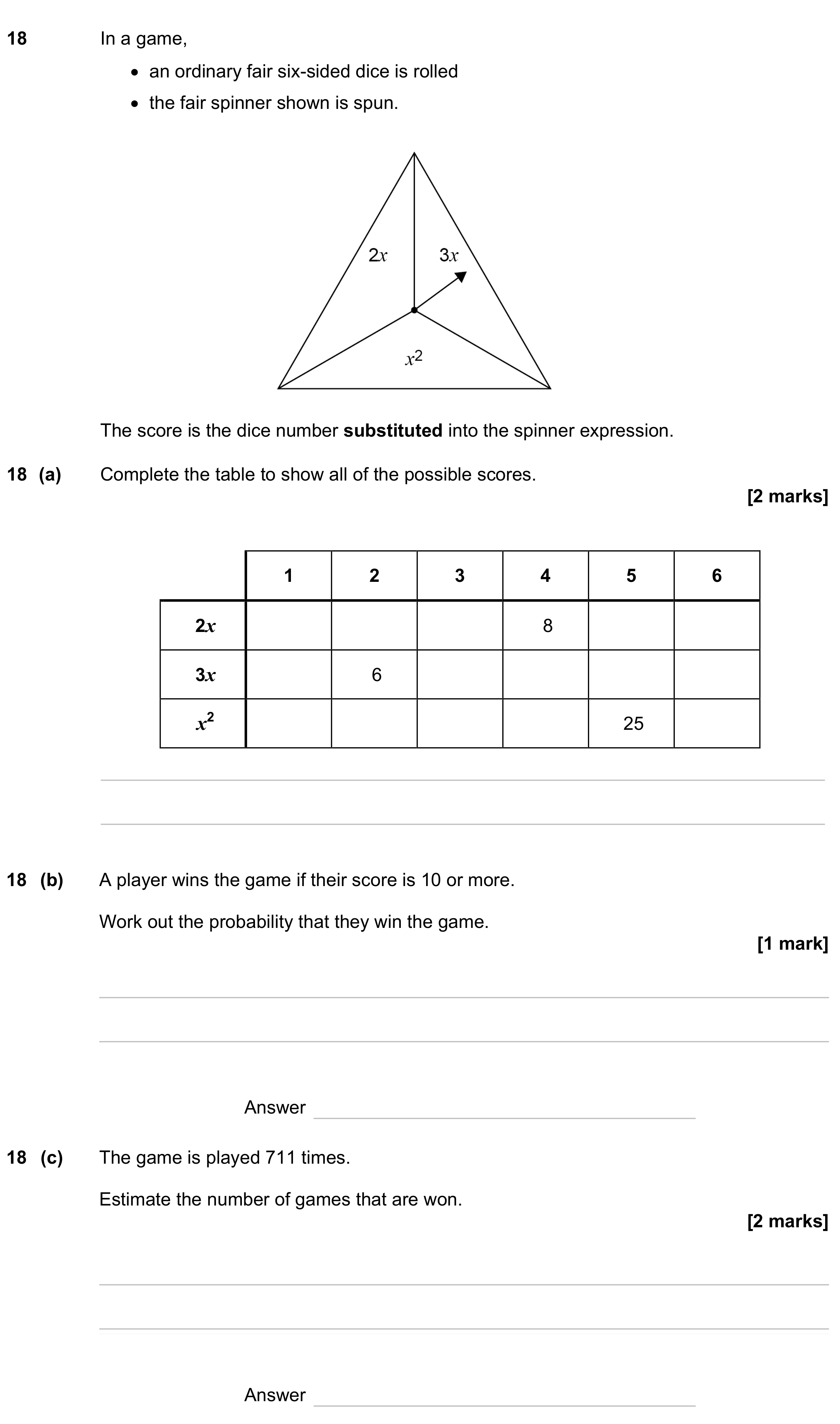 Question 18 — Probability — AQA GCSE June 2023