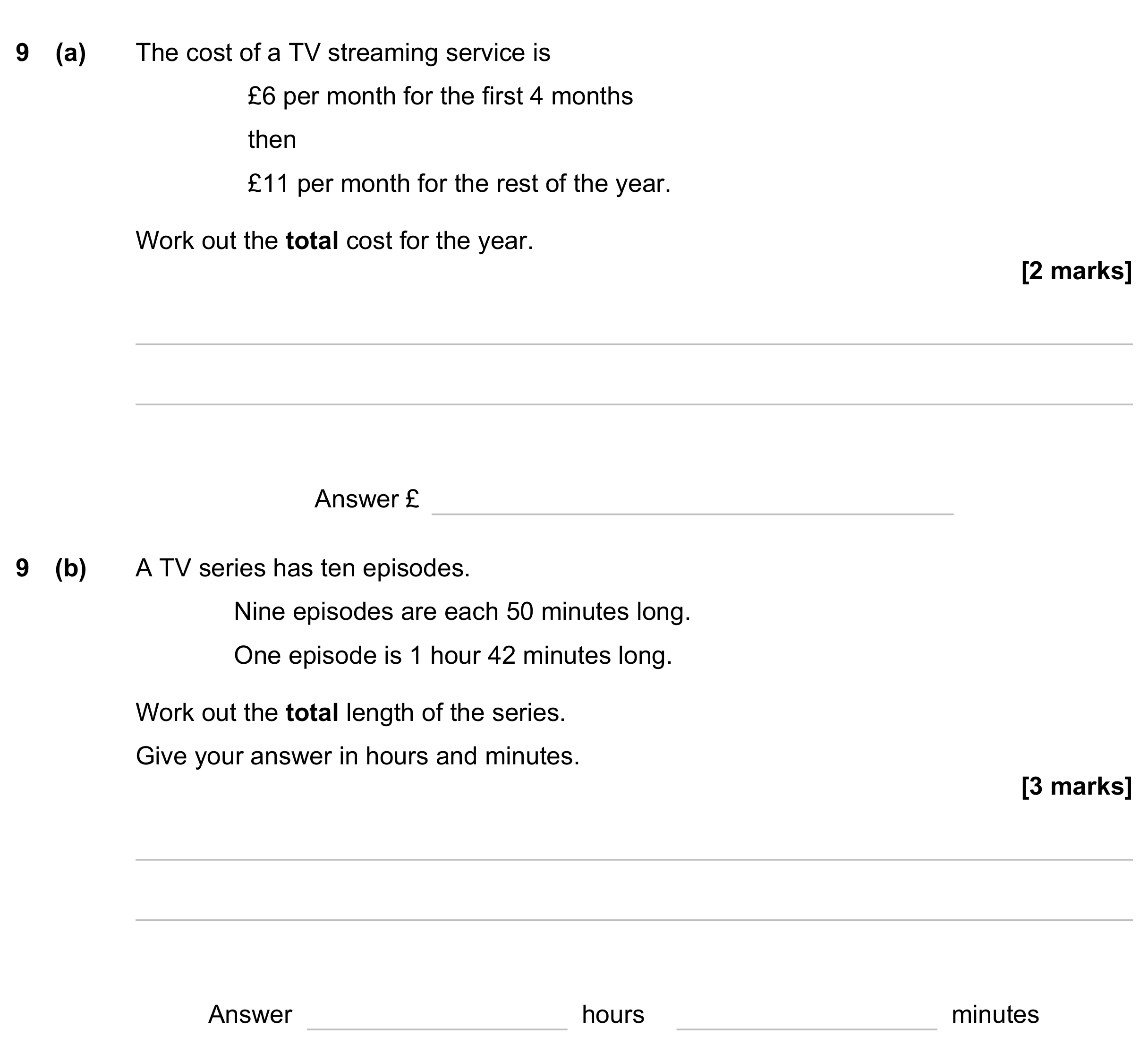Question 9 — Money Problems, Time Questions — AQA GCSE June 2023